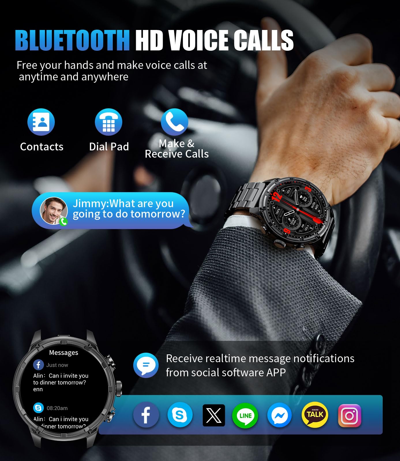 LIGE Military Smart Watch for Men - 80-Day Battery Life (710mAh), Flashlight, 50M Waterproof, 1.85