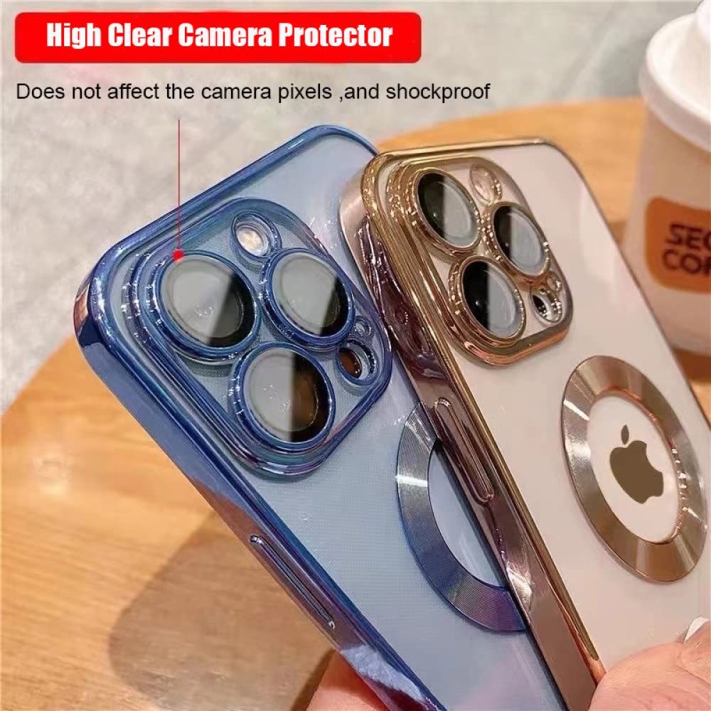 Premium Luxury Plated Clear Silicone Phone Case with Glass Camera Protector for iPhone 14 13 12 11 Pro Max Mini X XS XR 7 8 Plus - Slim Protective Cover for iPhone 13 Mini - Perfect for Everyday Use, Travel & Business