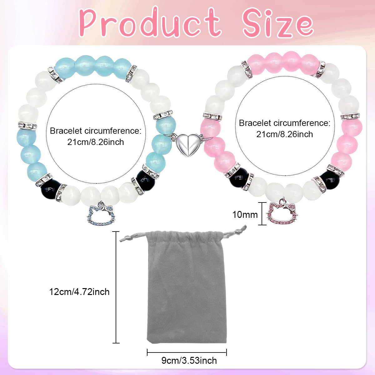 SANNIDHI® Matching Couple Bracelets for Women & Men - Spiderman Pendant Opal Bead Bracelet, Hello Kitty Friendship Bracelet, Magnetic Heart BFF Bracelet - Best Gifts for Girlfriend, Wife, Sisters & Kids (Perfect for Anniversaries, Birthdays & Valentine's Day)