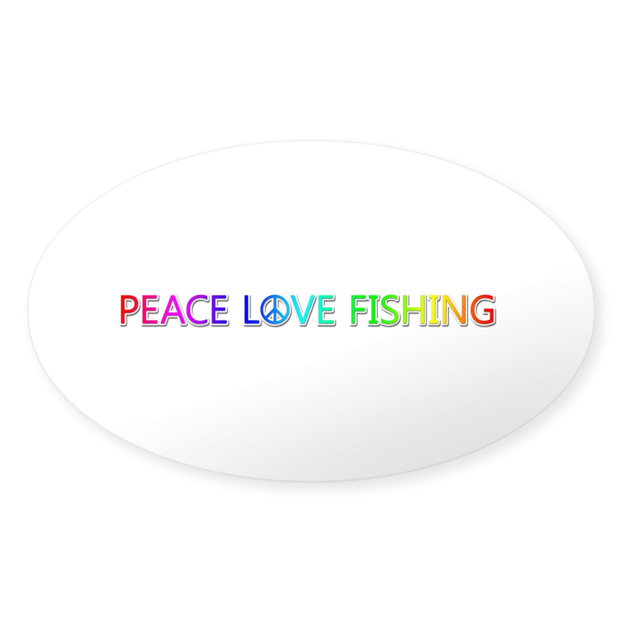 Peace Love Fishing Oval Sticker - Waterproof Vinyl Decal for Cars, Laptops & Windows - Perfect for Outdoor Enthusiasts & Fishing Lovers