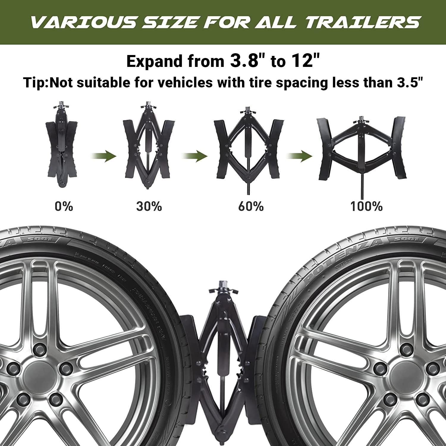 RV Camper Wheel Chocks & Stabilizers - Heavy Duty Scissor Tire Locks for Travel Trailers (2 Sets with Wrench, Fits 3.5