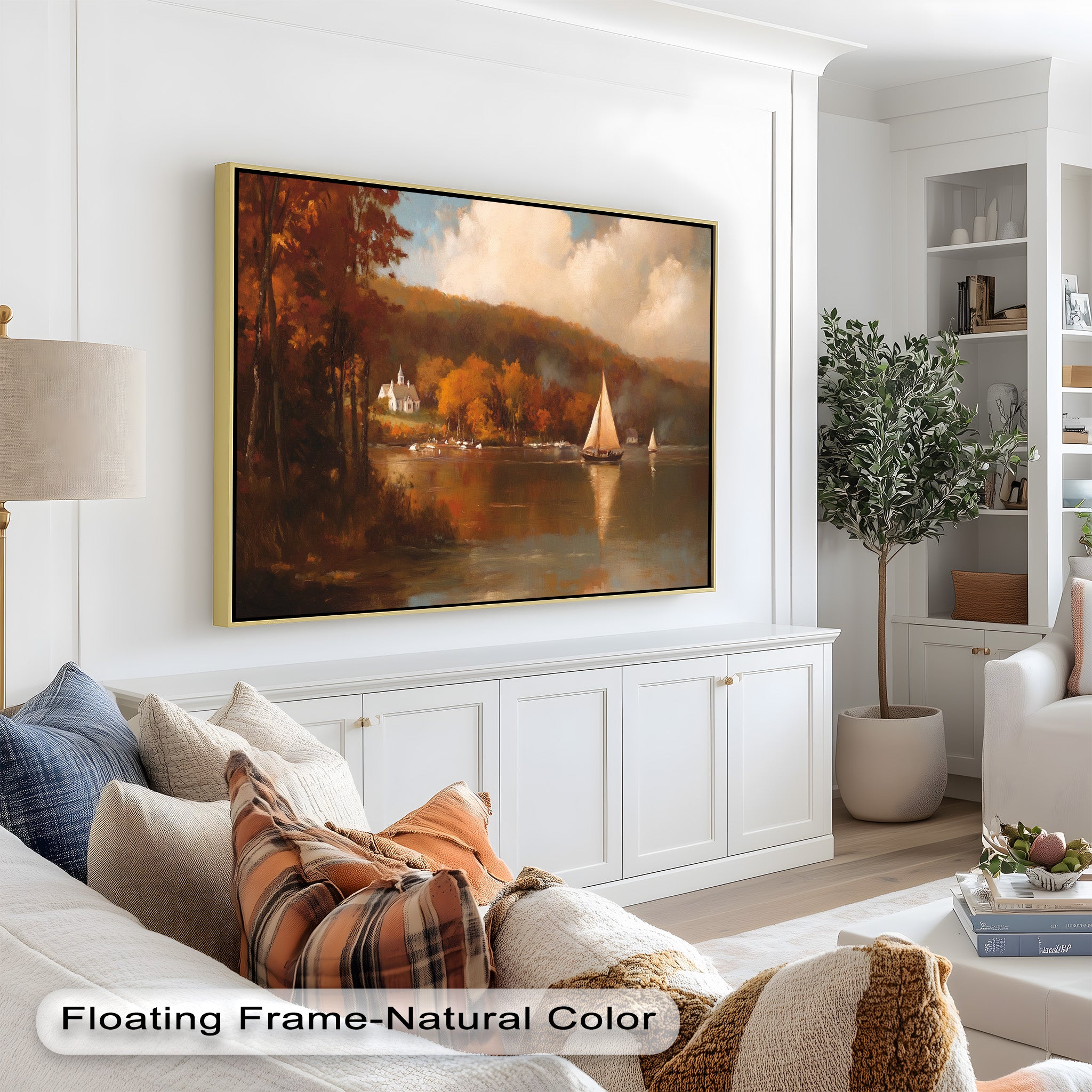 Autumn Sail Reflections - Classic Hudson River Oil Painting for Home Decor | Handmade Landscape Artwork for Living Room, Bedroom & Office