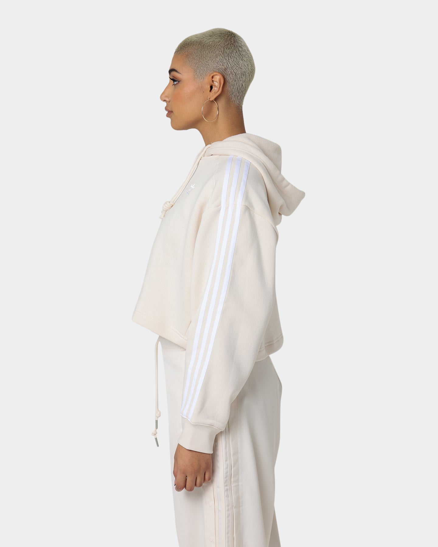 Adidas Women's Short Sleeve Hoodie - Wonder White | Athletic Pullover for Running, Gym & Casual Wear