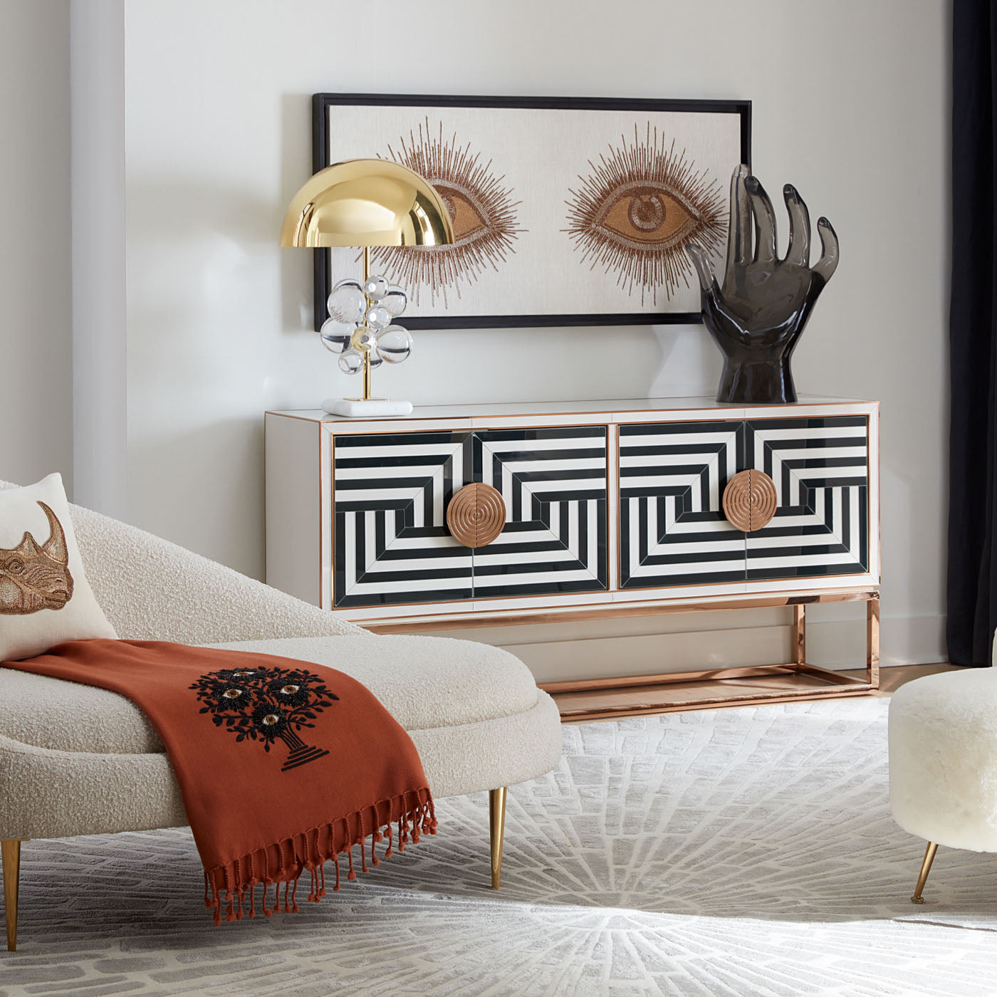 Mid-Century Modern Op Art 64 Credenza - Stylish Storage Cabinet for Living Room, Bedroom & Office - Vintage Wooden Sideboard with Geometric Design