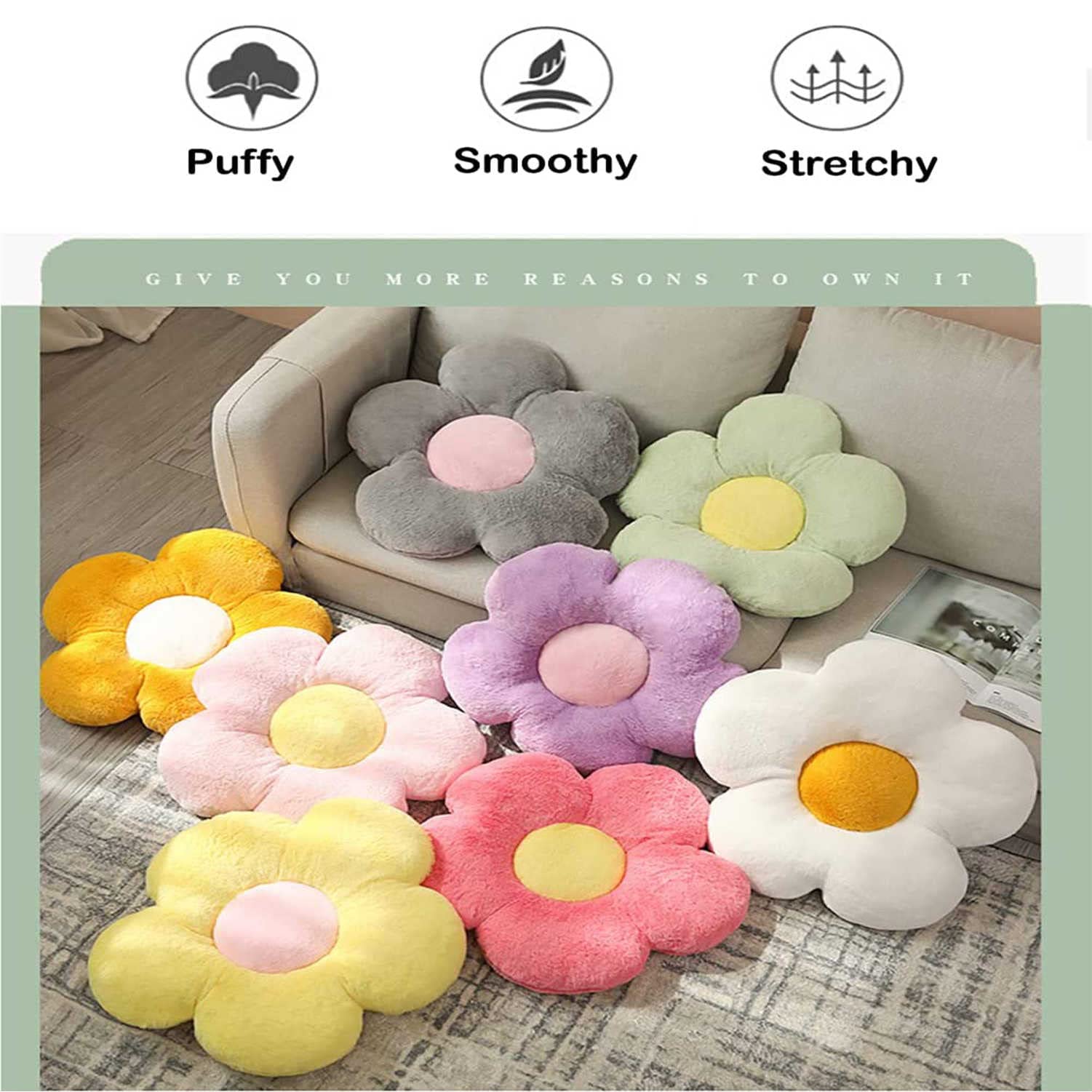 2 Pack Floor Pillow Seating Cushion - Plush Throw Pillows & Flower Shaped Chair Back Cushions | Super Comfy Stuffed Cushion for Reading, Lounging, Home Decor | Perfect for Living Room, Bedroom & Nursery