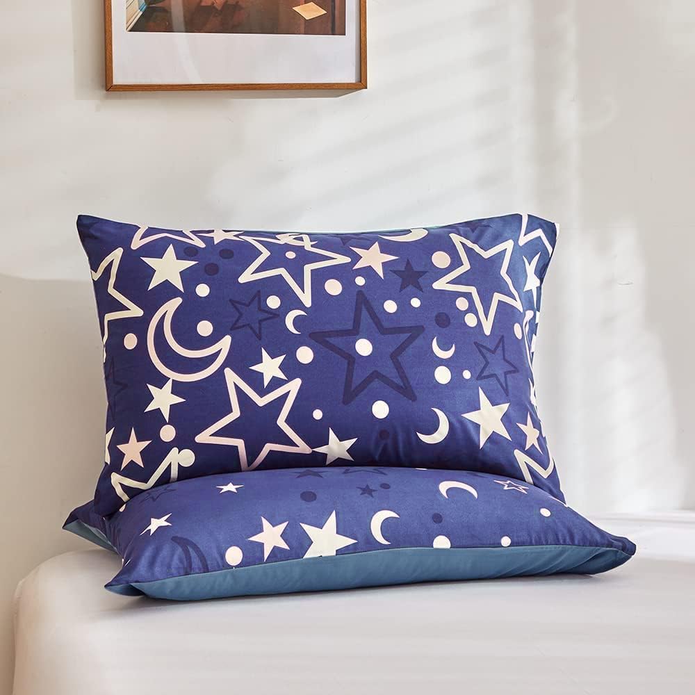Feelyou Galaxy Glow in The Dark Duvet Cover Set - Twin Size Purple Universe Starry Night Bedding for Kids & Teens | Super Soft Space Themed Comforter Cover with Stars & Moon Design | Perfect for Girls' Bedroom Decor & Glow-in-the-Dark Sleepovers