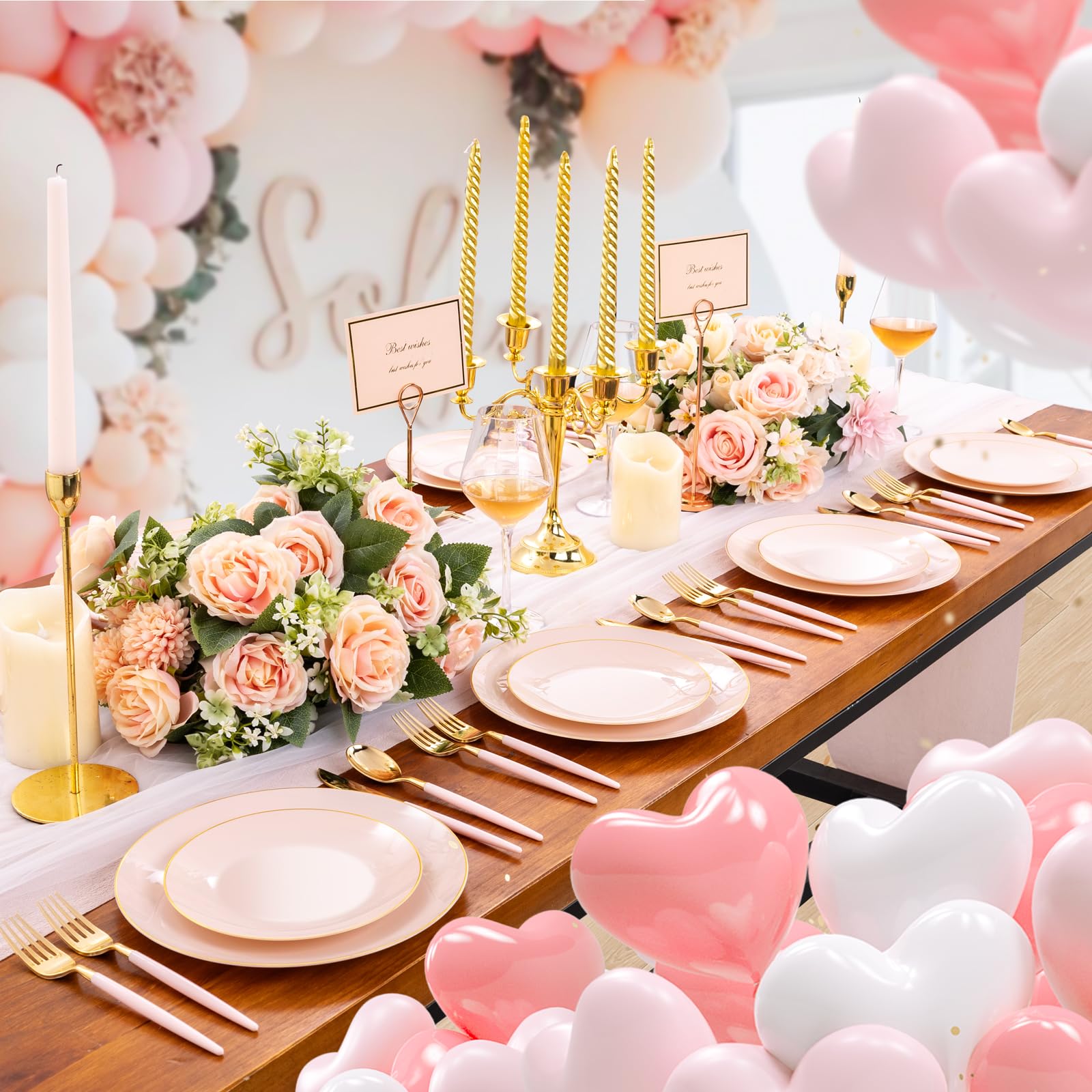 Liacere 150-Piece Pink Plastic Dinner Plates Set with Gold Silverware - Disposable Plates & Cutlery for 30 Guests, Perfect for Weddings, Easter, Mother's Day & Party Events - Elegant Tableware for Celebrations & Special Occasions