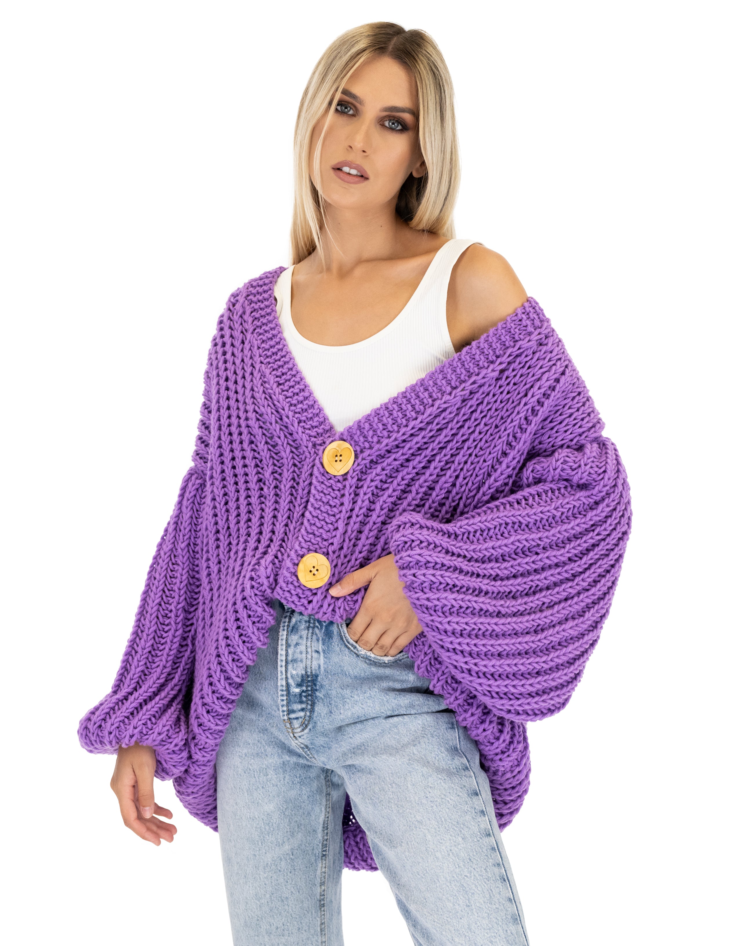 Premium Merino Wool Balloon Cardigan for Women - Soft & Cozy Oversized Knit Sweater - Perfect for Fall, Winter & Casual Outfits