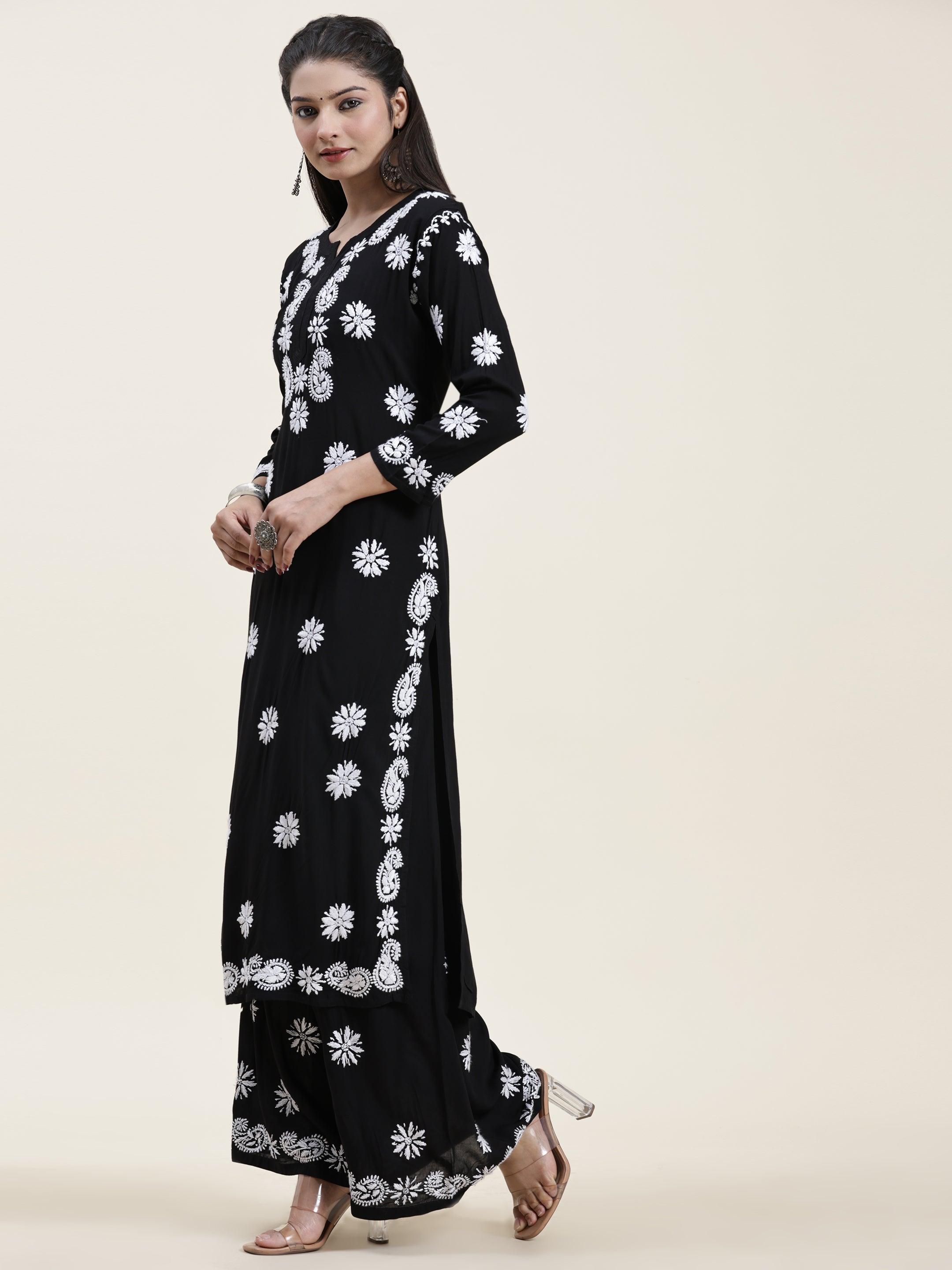 Fizaa Chikankari Co-ord Set for Women - Modal Cotton Black Ethnic Outfit | Perfect for Festivals, Parties & Casual Wear