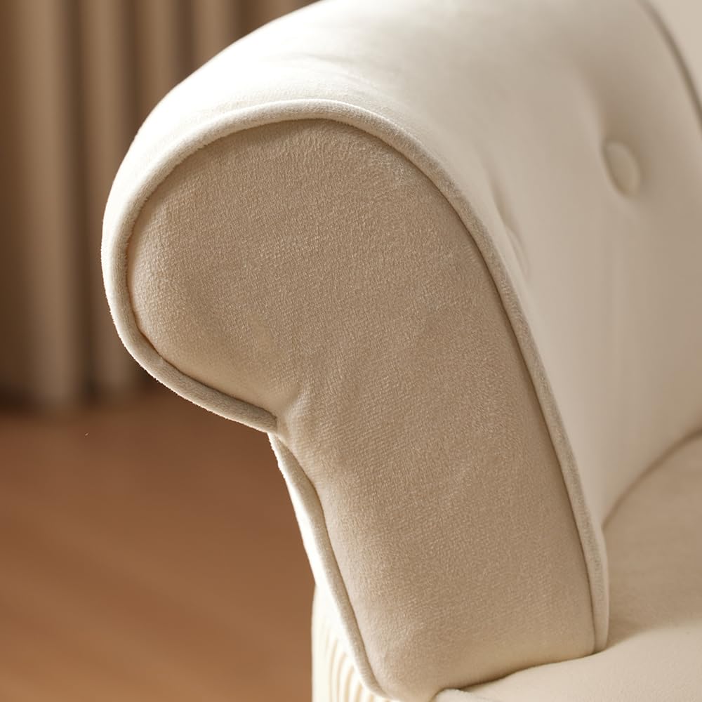 White Velvet Vanity Stool with Back - Tufted Makeup Chair for Women, Small Accent Chair for Dressing Table, Perfect for Bedroom Vanity, Boudoir & Beauty Salon