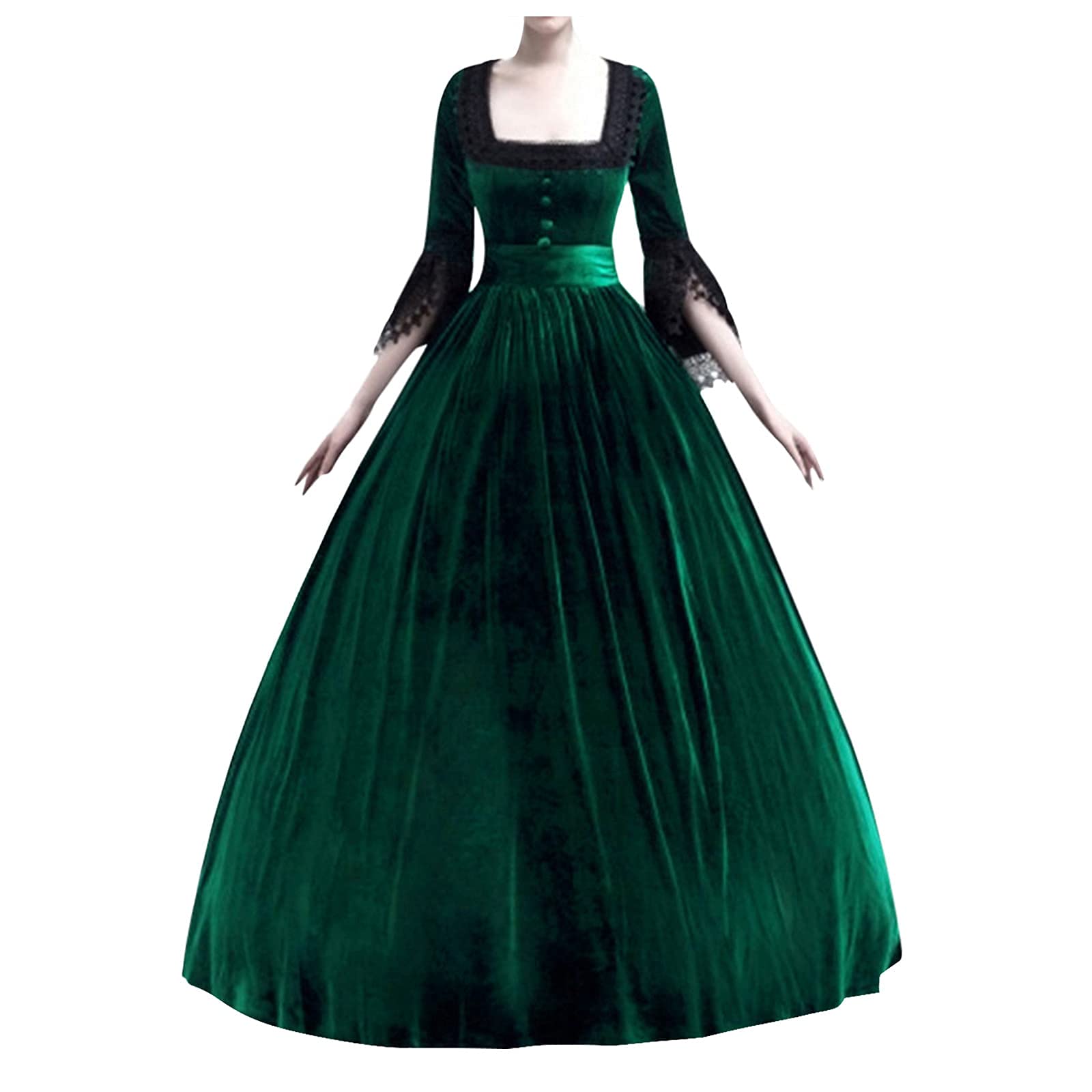 Elegant Women's Rococo Ball Gown - Gothic Victorian Masquerade Costume Dress with Lace Details in Green | Perfect for Halloween, Medieval Palace Parties & Noble Themed Events