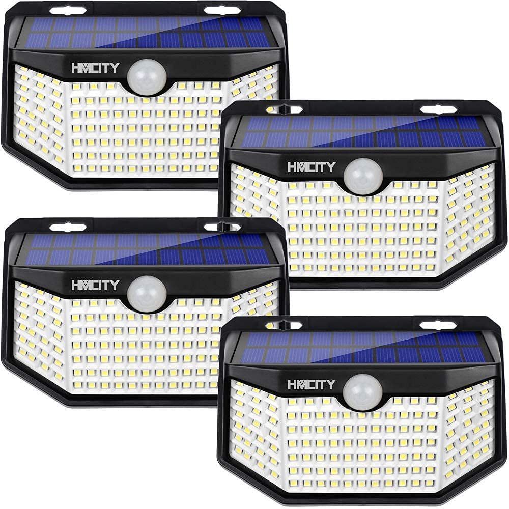 120 LED Solar Motion Sensor Wall Lights with Reflector - 3 Lighting Modes, IP65 Waterproof, Solar Powered Outdoor Security Lights for Garden, Patio, Yard, Deck (4 Pack) - Perfect for Pathway Illumination and Home Security
