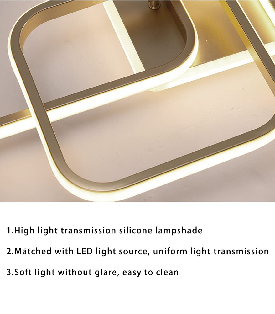Becailyer 50W Modern LED Ceiling Light - Gold Geometric Square Flush Mount Lighting Fixture, 6000K Cool White - Perfect for Living Room, Bedroom, Dining Room & Office Spaces