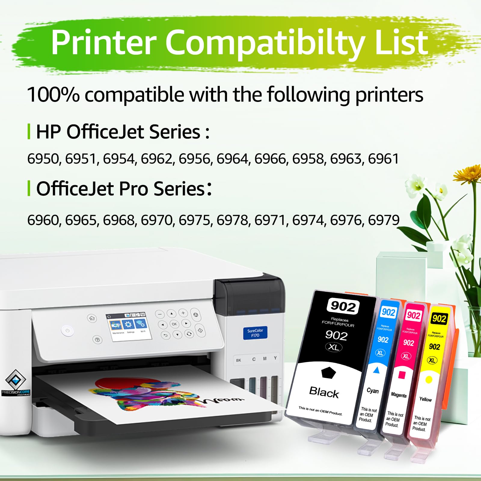 Greencycle 902XL Ink Cartridges Combo Pack - High Yield Replacement for HP 902/902XL - Compatible with HP Officejet Pro 6968/6978/6970 & Officejet 6950/6951/6962 Printers (Black, Cyan, Magenta, Yellow) - Perfect for Home Office Printing, School Projects & Small Business Documents