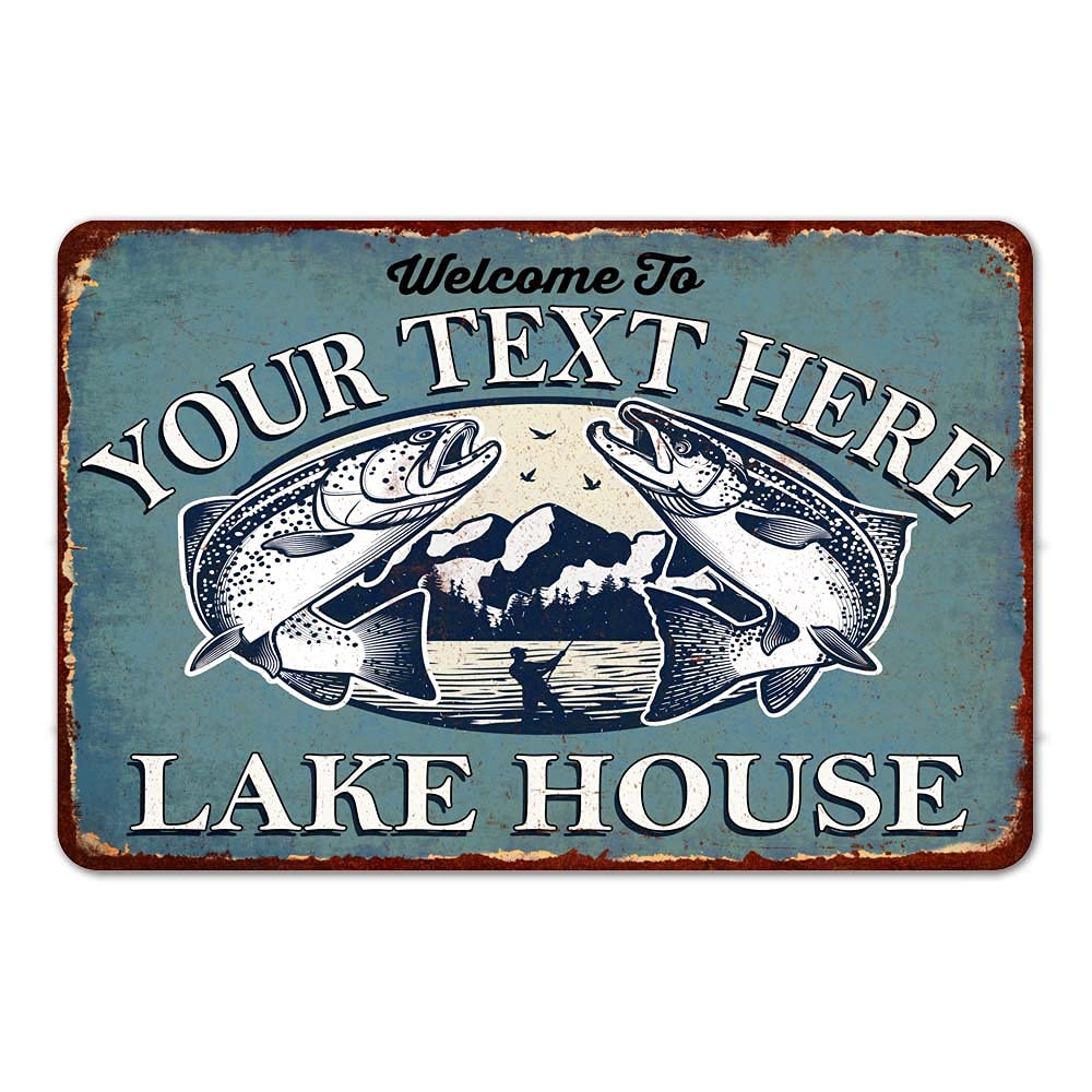 Personalized Lake House Metal Sign - Custom Family Name Outdoor Decor for Patio, Home Bar & Ocean Themed Spaces - 16x24 Inch Rustic Wall Art - Perfect Gift for Cottage, Cabin & Beach House Decor