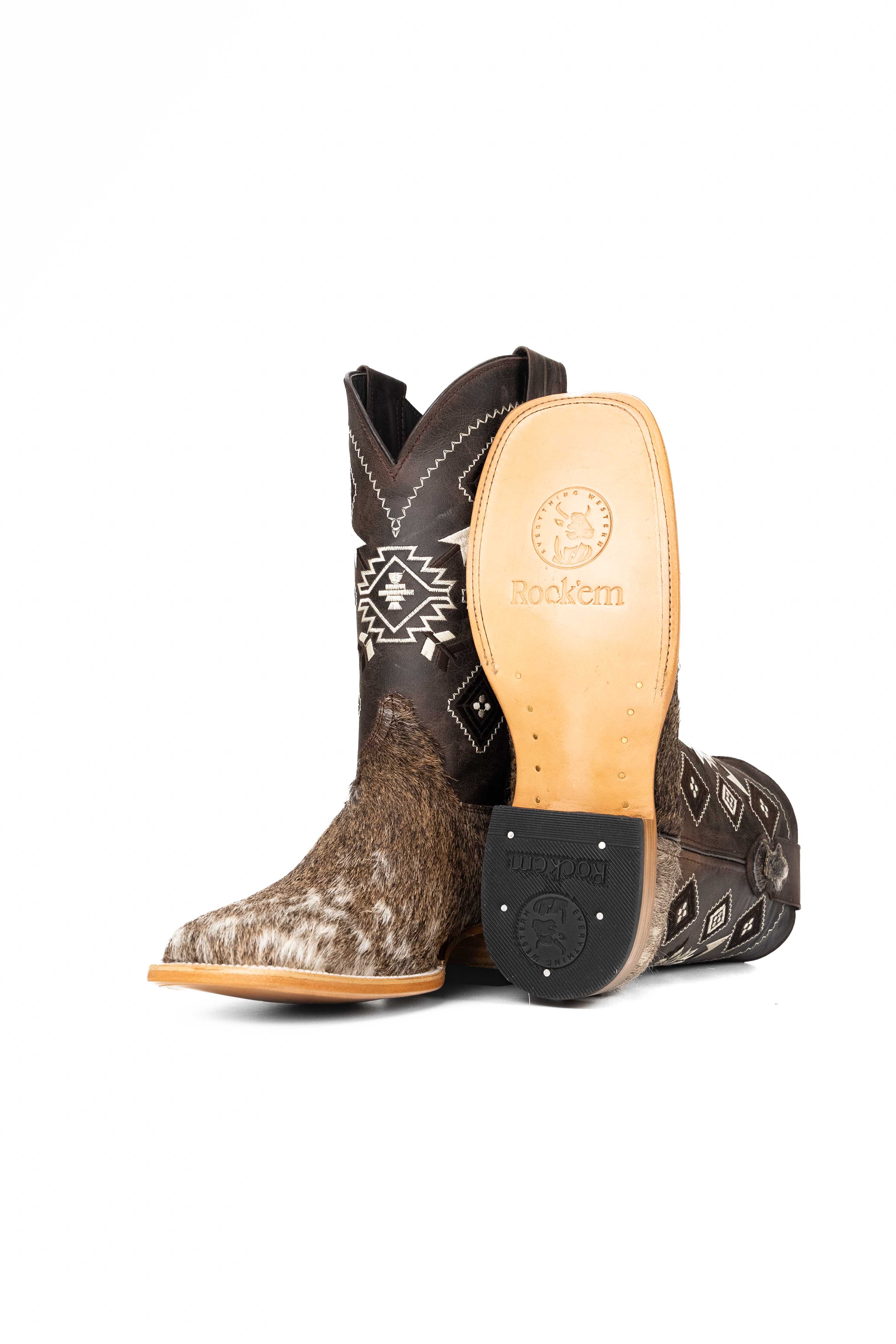 Authentic Men's Cowhide Square Toe Cowboy Boots - Size 9.5 - Western Style Riding Boots for Country Music Festivals & Rodeo Events