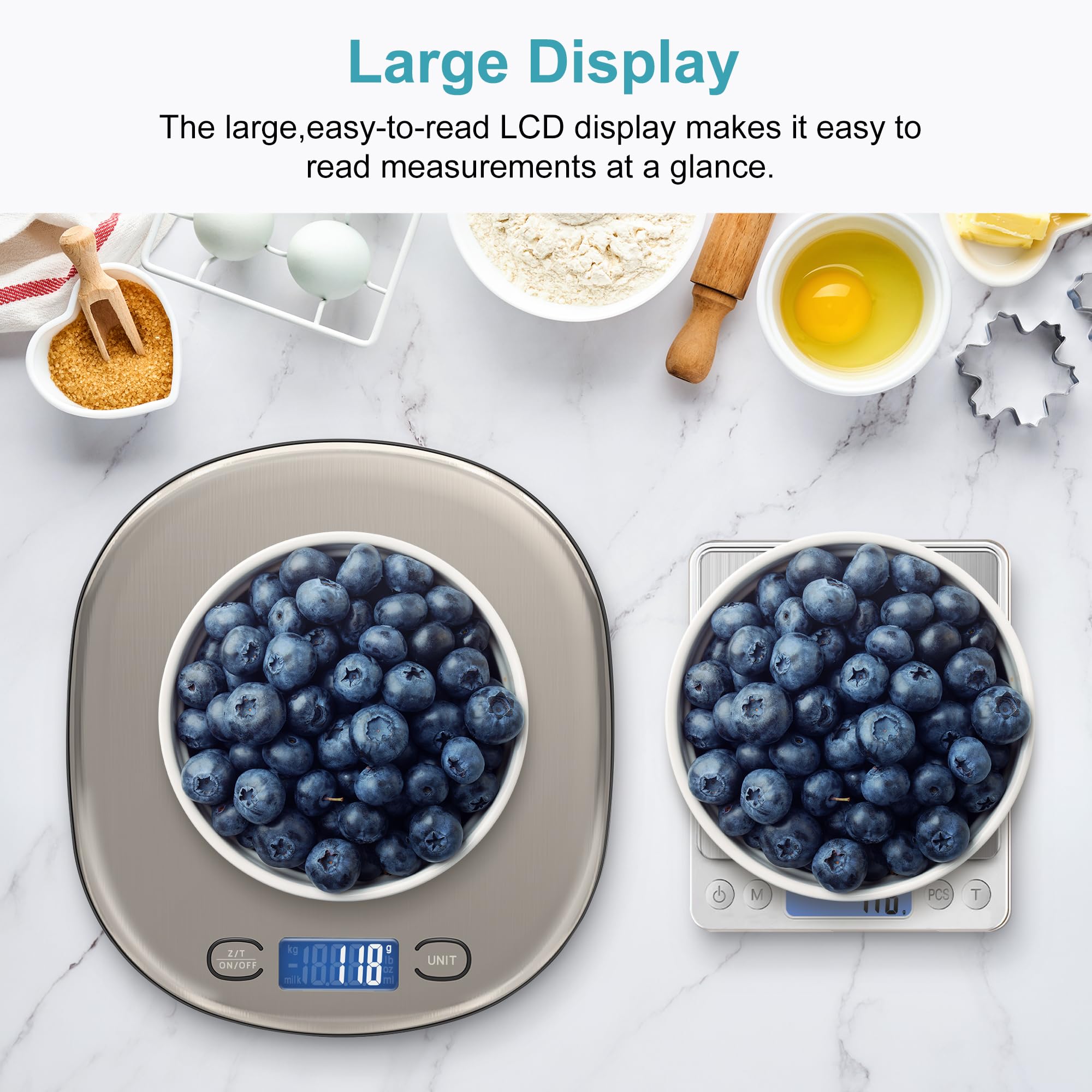 Ultrean 33lb Rechargeable Digital Kitchen Scale - Large Food Scale with LCD Display, 1g Precision for Cooking, Baking & Meal Prep | Slim Lightweight Design for Home & Commercial Use