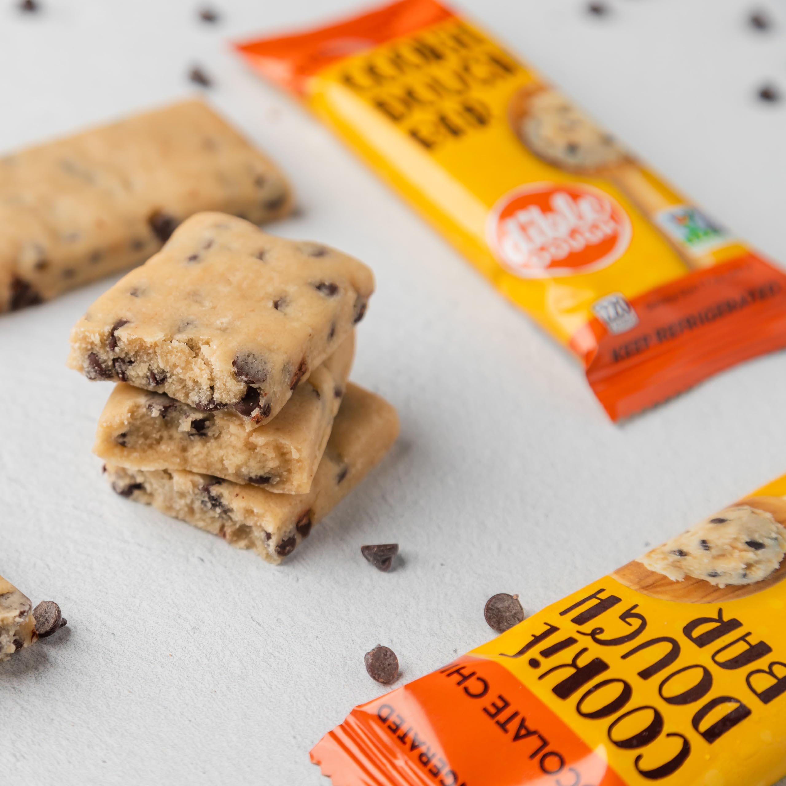 All-Natural Non-GMO Edible Chocolate Chip Cookie Dough Bars - Healthy Refrigerated Snack (10-Pack) | Perfect for School Lunches, Office Treats & Late-Night Cravings