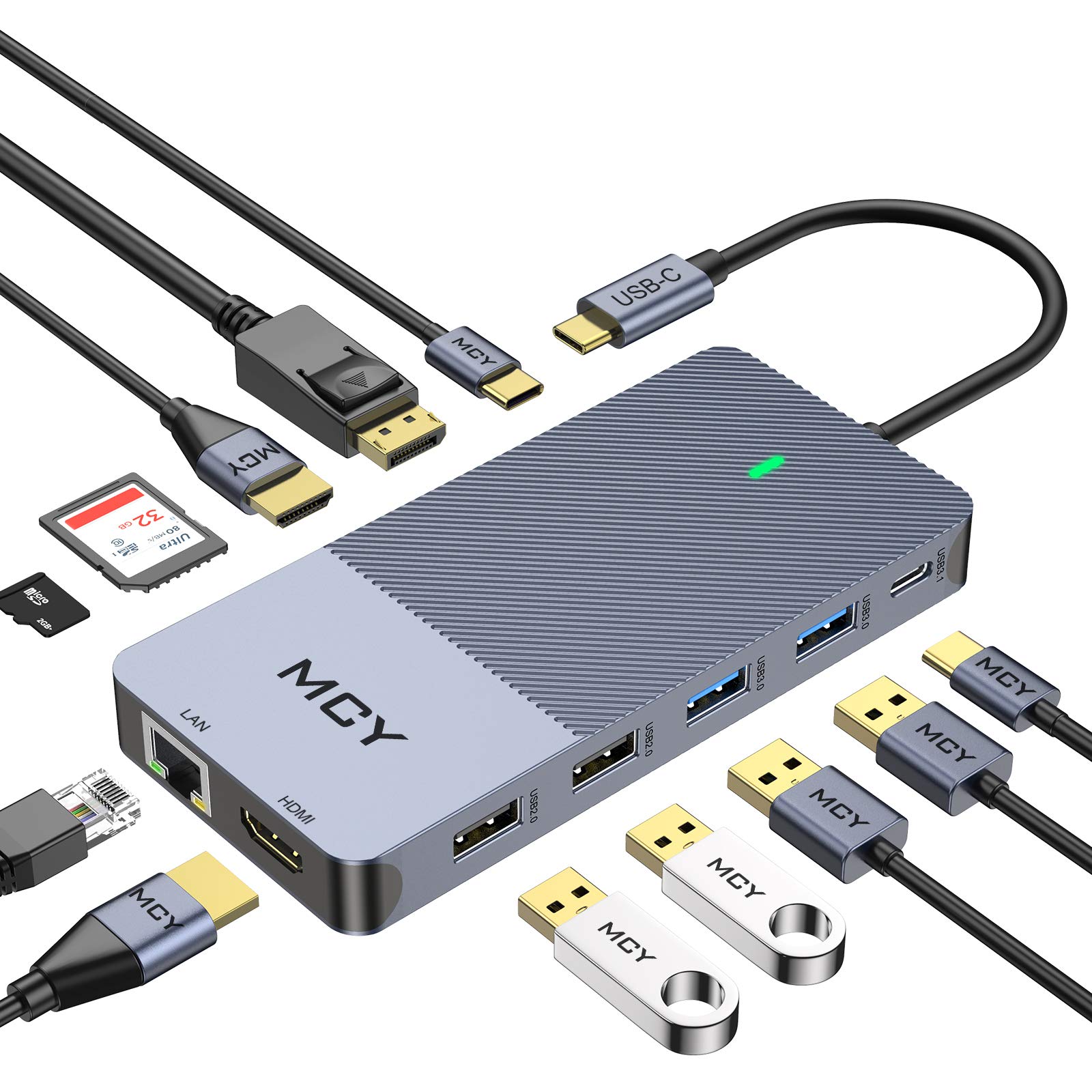12-in-1 USB C Docking Station with Triple Display, Dual HDMI & DisplayPort, 100W PD, Ethernet, SD/TF Card Reader - Compatible with MacBook Pro, Dell XPS & More - Perfect for Home Office & Multi-Monitor Workstations