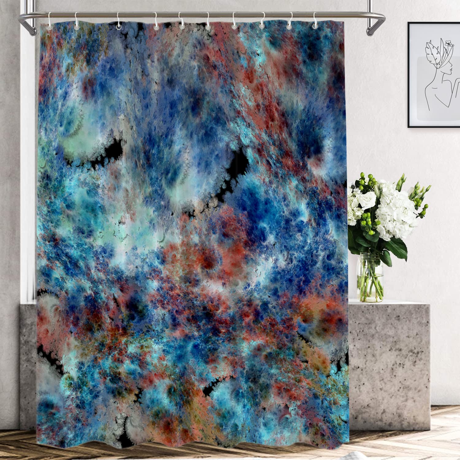Shrahala Abstract Blue and Grey Waterproof Shower Curtain - 60x72 Inch with Grommets, Fractal Design for Modern Bathrooms | Perfect for Shower Stalls, Bathtubs & Spa-Like Retreats