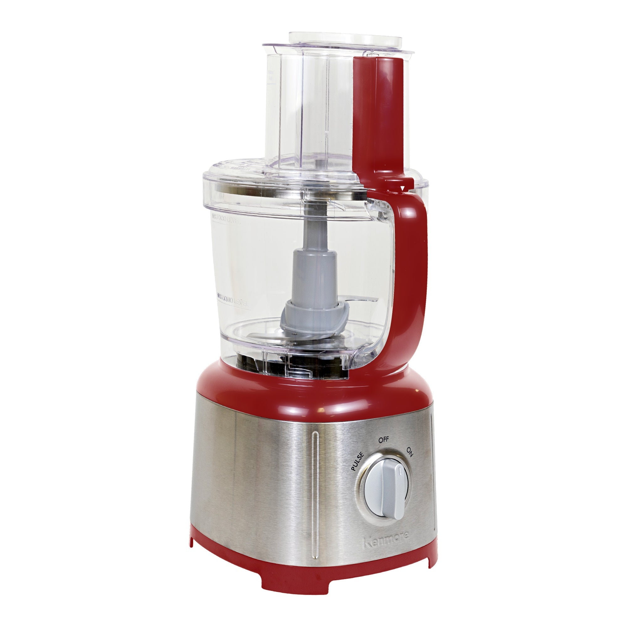 Kenmore 11 Cup Food Processor & Vegetable Chopper - 500W Stainless Steel Blender with Reversible Slicing/Shredding Disc for Chopping, Slicing, Grating & Pureeing - Perfect for Meal Prep, Baking & Healthy Cooking (Red/Silver)