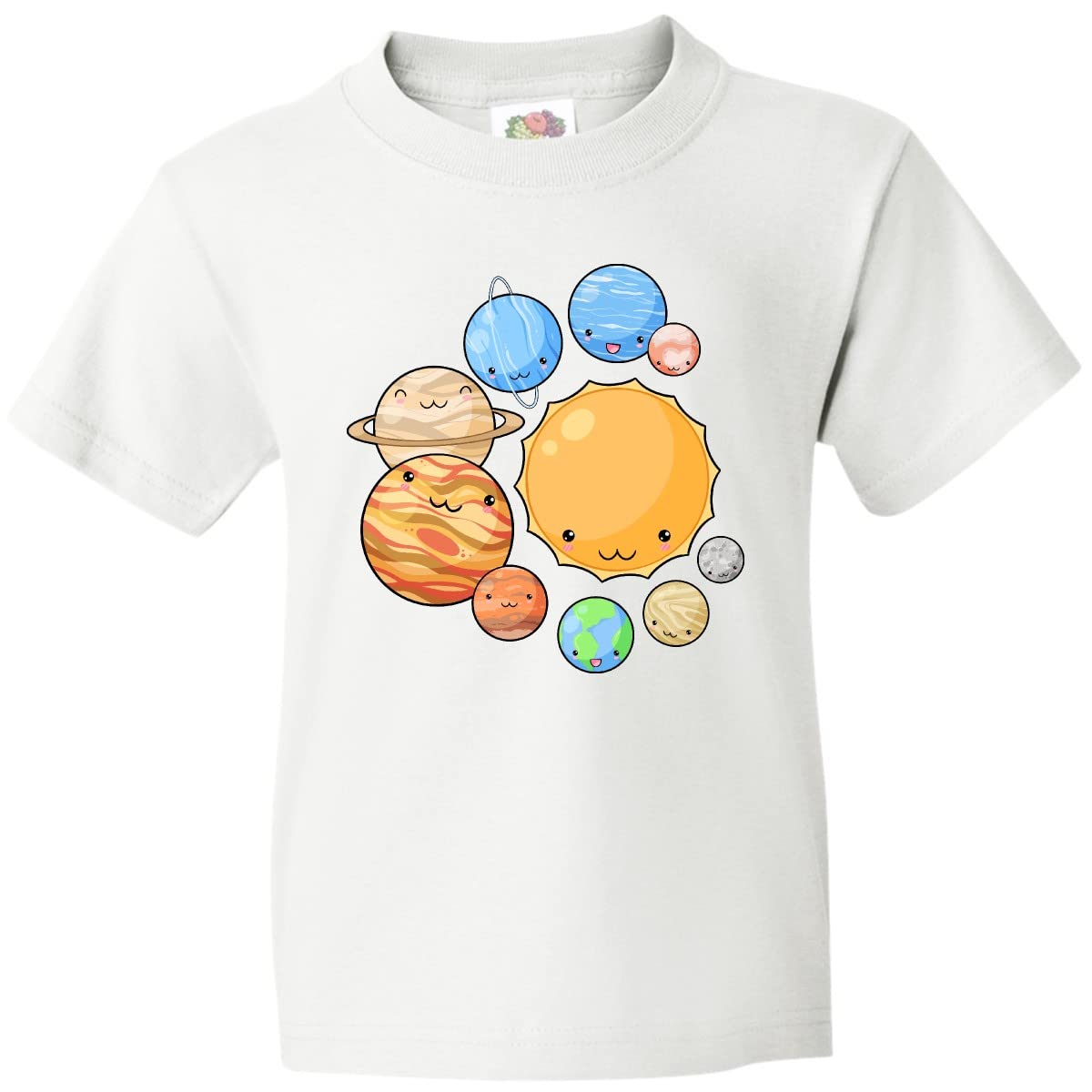 Inktastic Cute Sun and Planets Youth T-Shirt - Space Themed Kids Tee for Boys & Girls - Fun Solar System Graphic Shirt for School, Play & Astronomy Lovers