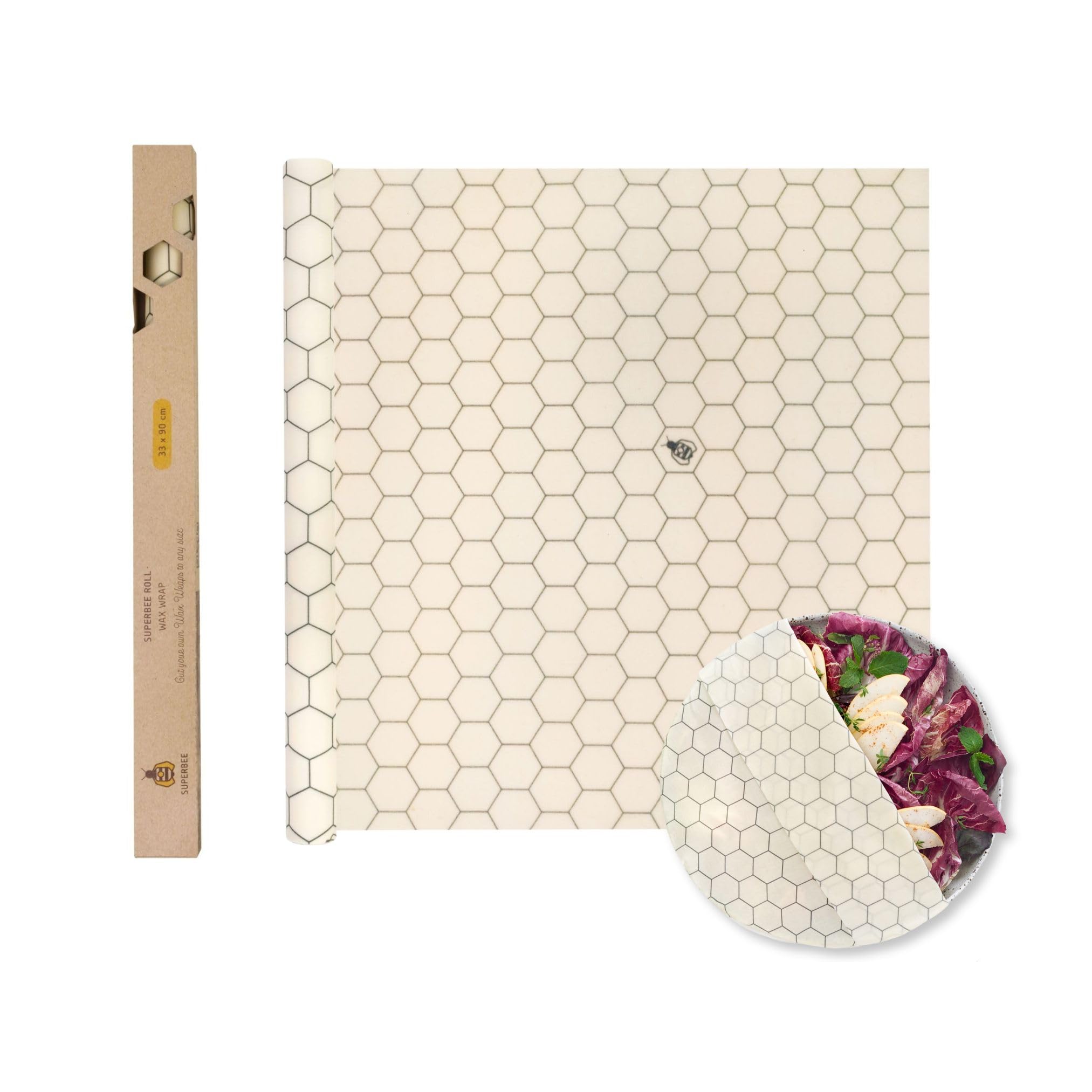 SUPERBEE XL Beeswax Wrap Roll - Reusable Eco-Friendly Food Wrap for Vegetables, Cheese, Bowls & Sandwiches | Natural Beeswax Food Storage Solution | Perfect for Meal Prep, Picnics & Zero-Waste Kitchens (35x13 Inch Hexagon Pattern)