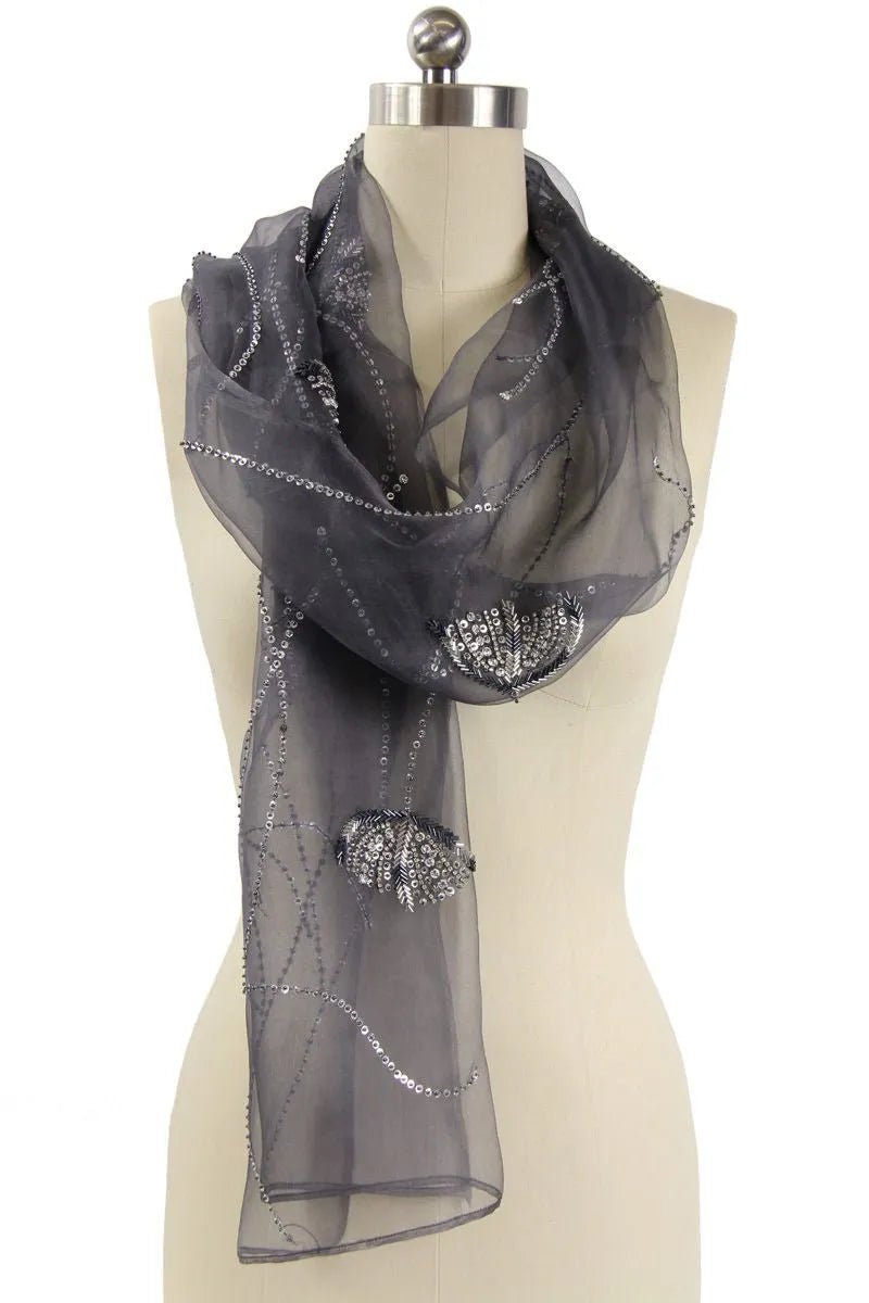 Floral Sequin Silk Scarf for Women - Elegant Fashion Accessory for Parties, Weddings & Special Occasions