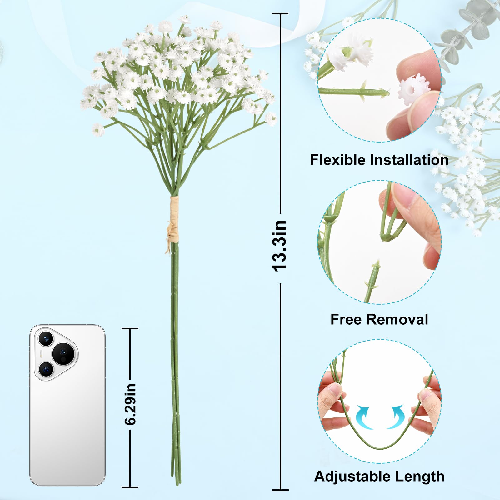 24Pcs Real Touch White Artificial Baby's Breath Flowers - 12.5 Inch Faux Gypsophila for Wedding Bouquets, Home Decor, Floral Arrangements | Perfect for Centerpieces, Bridal Showers & DIY Crafts
