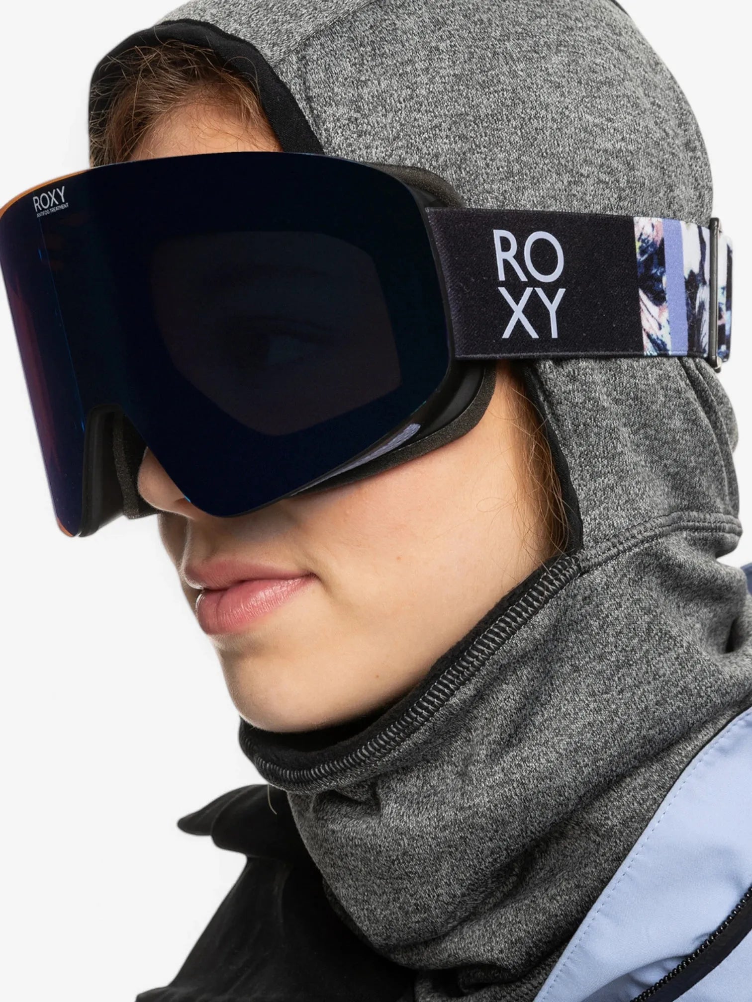 ROXY Feelin Color Luxe Blue Floral Snow Goggles - UV Protection, Anti-Fog for Skiing & Snowboarding