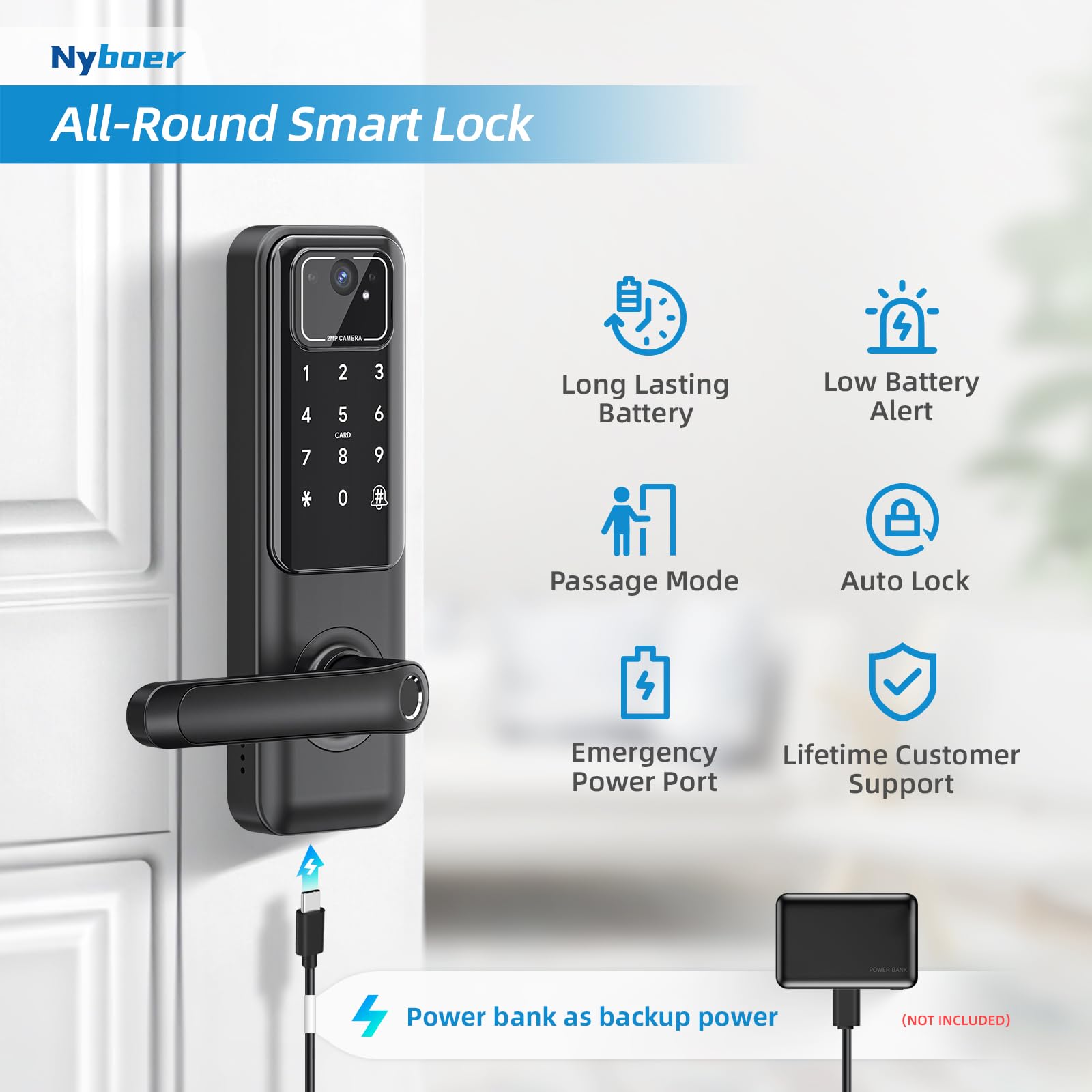 WiFi Smart Door Lock with Camera & Fingerprint - Keyless Entry Electronic Digital Lock with Keypad & Handle - Black H3 Pro for Front Door Security & Smart Home Automation