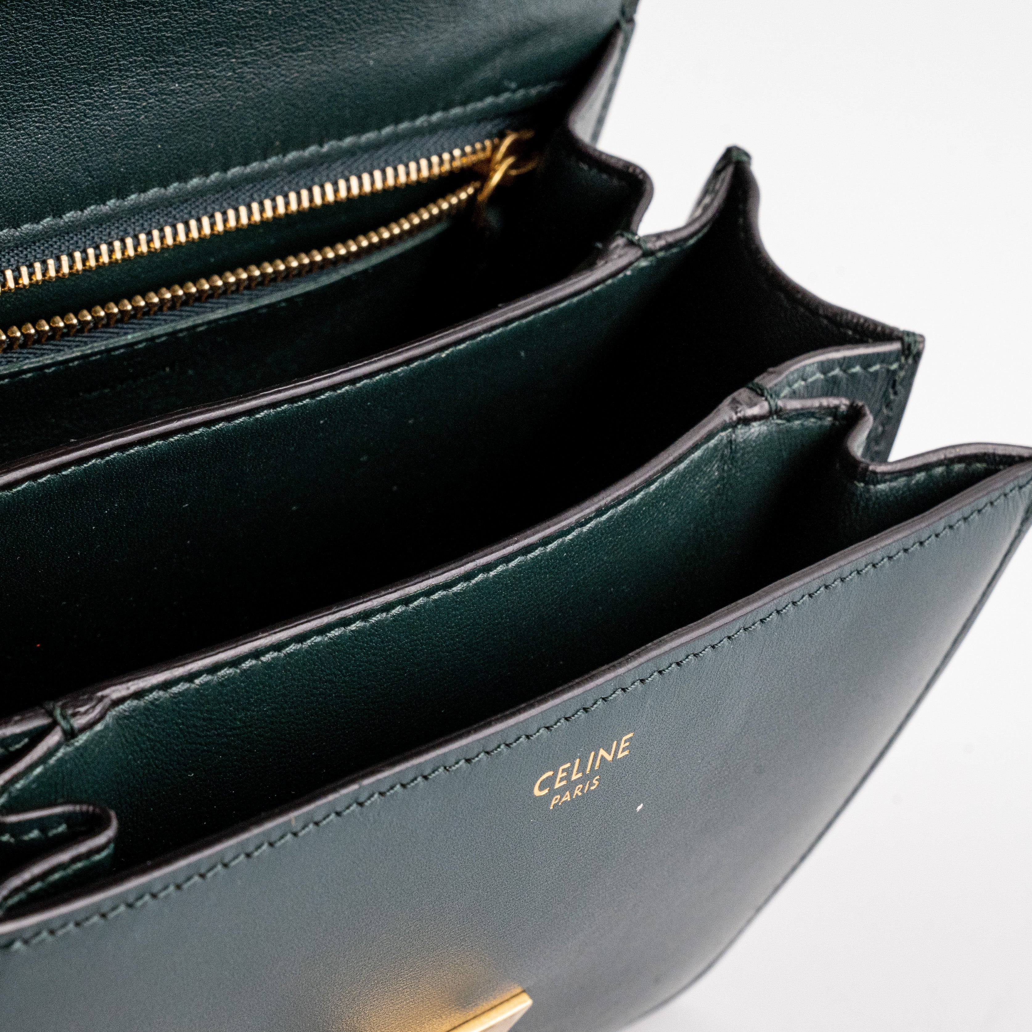 Celine Teen Box Bag in Dark Green - Luxury Leather Crossbody Purse for Women, Perfect for Work, Travel & Evening Out