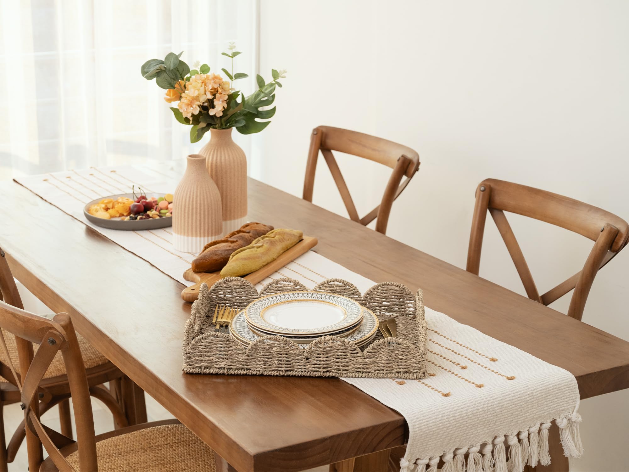 StorageWorks Rectangular Wicker Serving Tray with Handles - 15.75