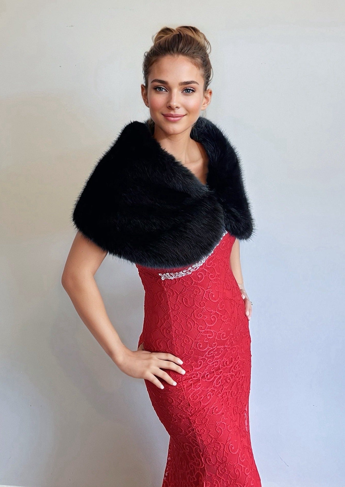 Black Faux Fur Wrap Shawl - Soft Winter Scarf for Women (Serena Blk07) | Perfect for Evening Parties, Weddings & Cold Weather Fashion