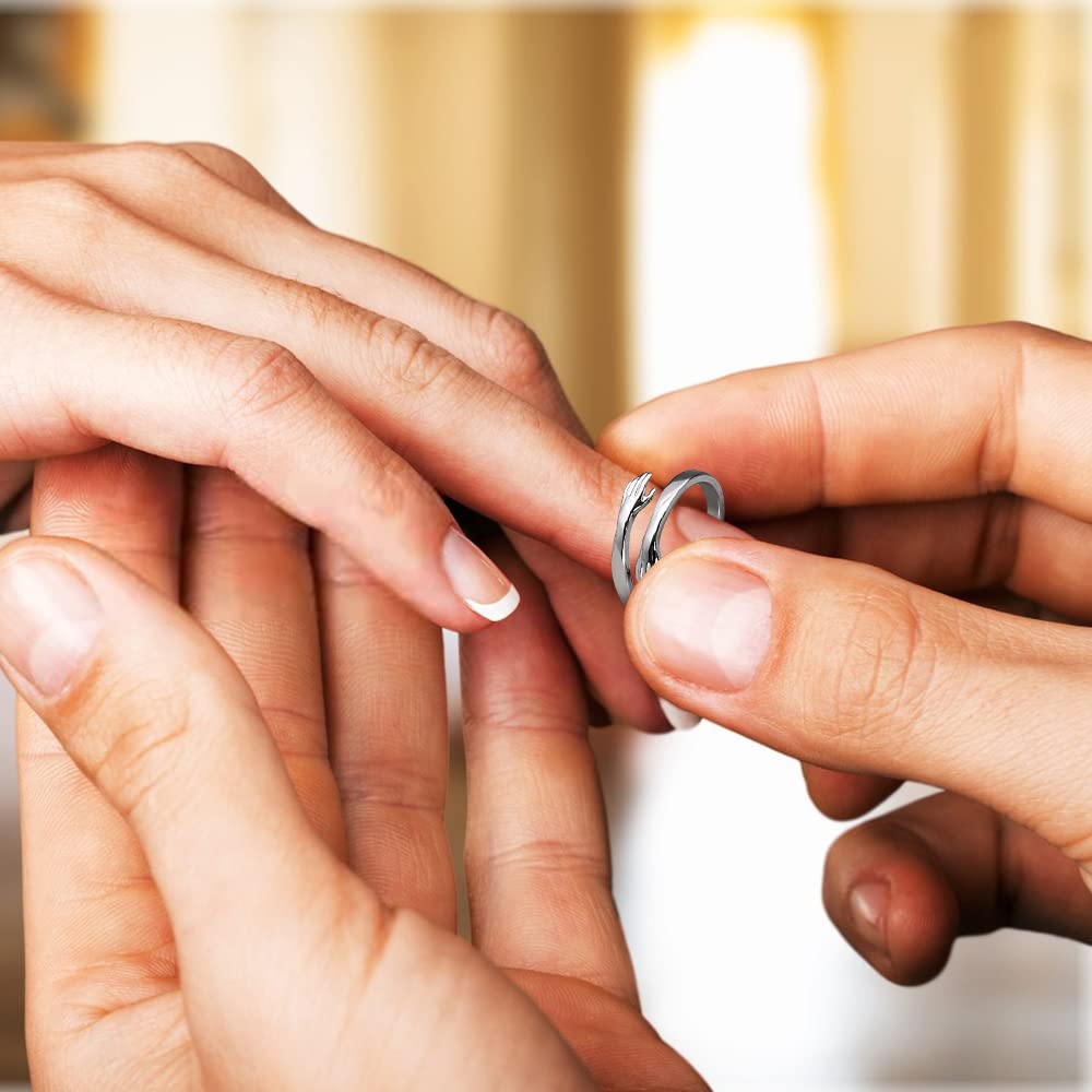 2 PCS Adjustable 925 Sterling Silver Couple Hugging Rings for Women & Men - Romantic Matching Love Jewelry Gift for Anniversaries, Weddings & Valentine's Day