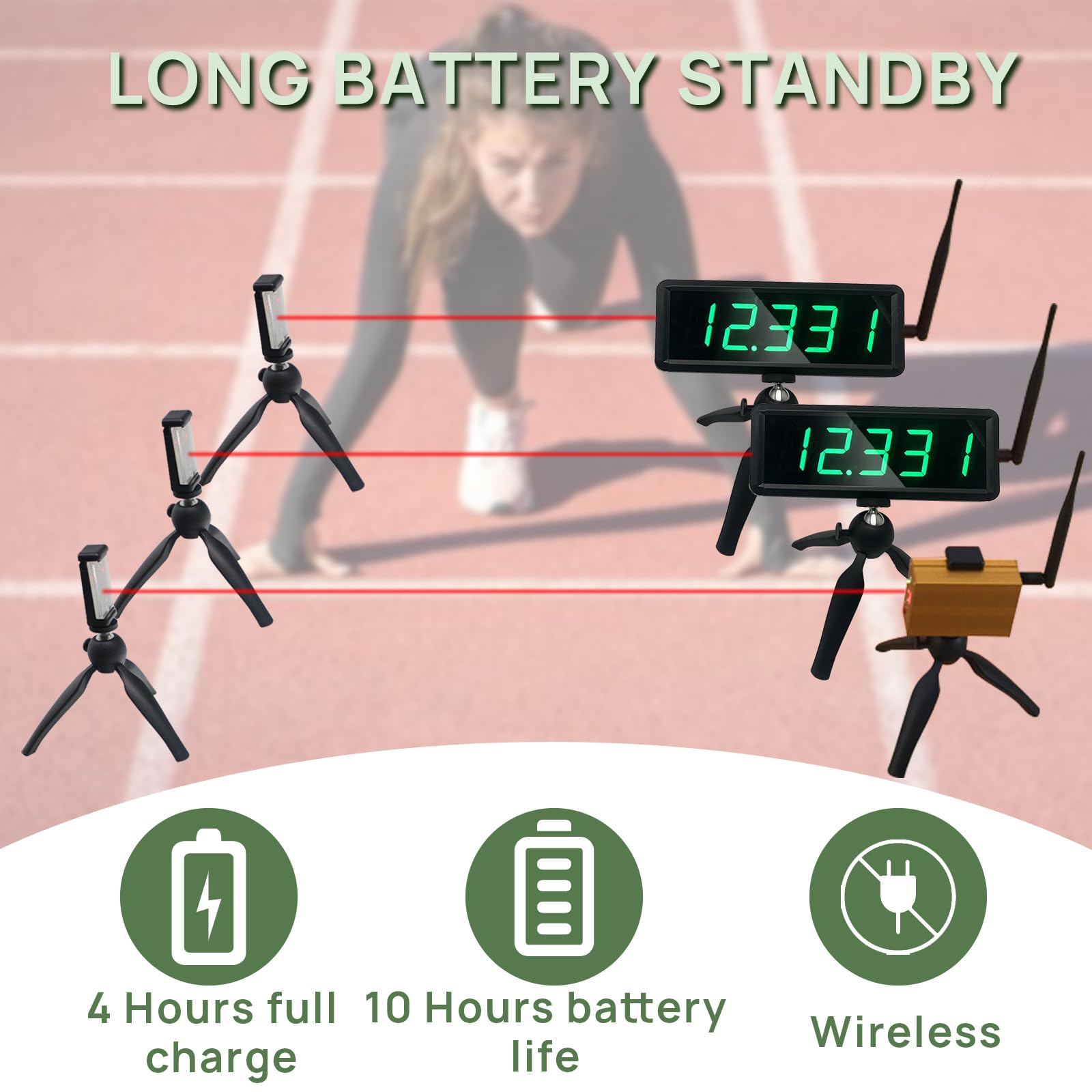 Wireless Laser Timer for Sprint Racing - Battery Powered Stopwatch for Track & Field, Bike Speed Training, Skating & Motorcycle Racing - Perfect for Coaches & Athletes