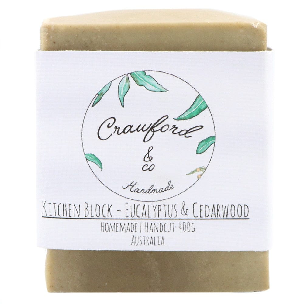 Crawford & Co Natural Kitchen Soap Block 400g - Eucalyptus & Cedarwood Scented | Handmade Dish Soap Bar for Eco-Friendly Cleaning | Perfect for Washing Dishes, Pots & Pans in Sustainable Kitchens