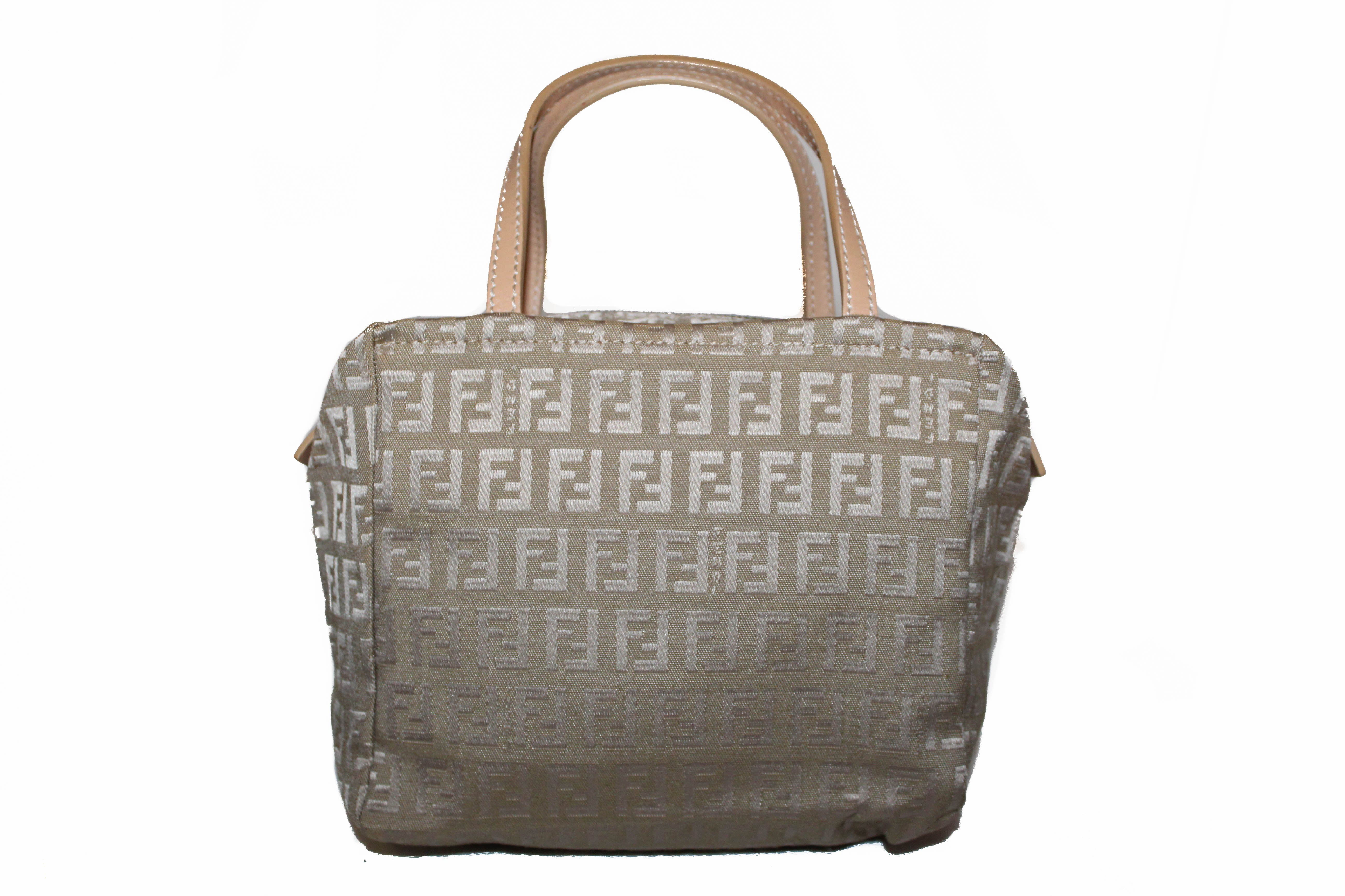 Authentic Fendi Beige Zucchino Canvas Mini Handbag for Women | Luxury Designer Crossbody Purse | Perfect for Date Night, Parties & Special Occasions
