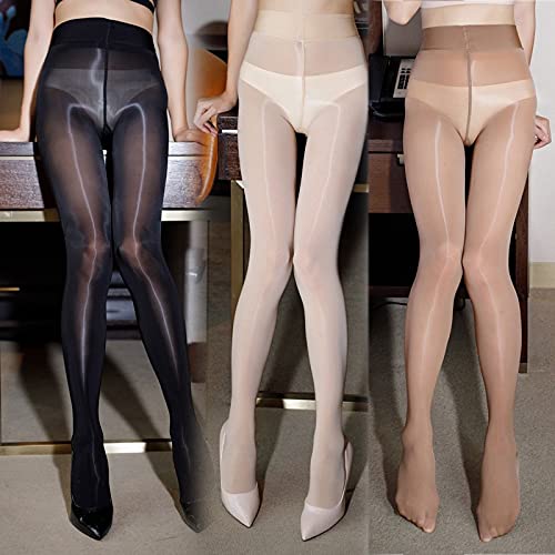 Sexy Shiny Nylon Stockings for Women - Elastic Ultrathin Glossy Pantyhose Lingerie (Black) - Perfect for Date Night, Parties & Special Occasions