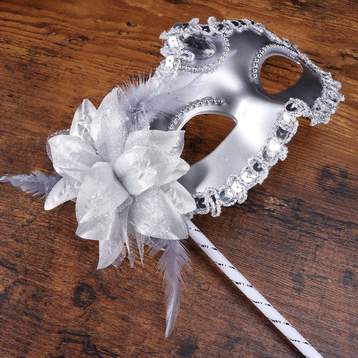 STOBOK 3-Piece Halloween Masks on Sticks - Plastic Feather Masquerade Masks for Halloween, Carnival, Party, Prom, Ball & Costume Events | Perfect for Dress-Up Parties, Mardi Gras & Themed Celebrations