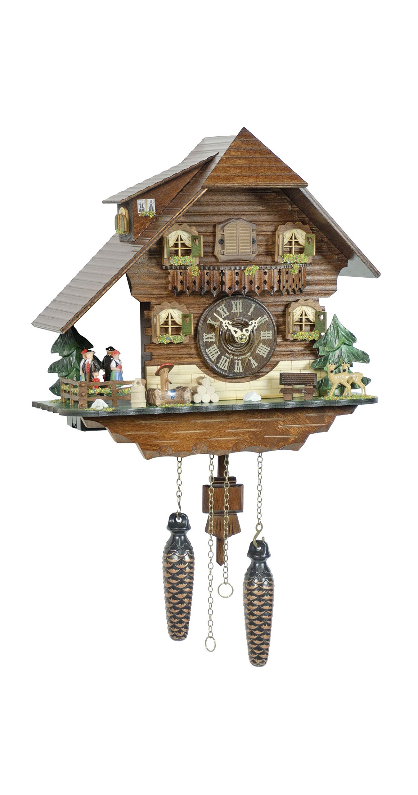 Authentic Black Forest Quartz Cuckoo Clock with Moving Dancers - Battery Included | Perfect for Home Décor, Gift Giving & Traditional German Style Interiors