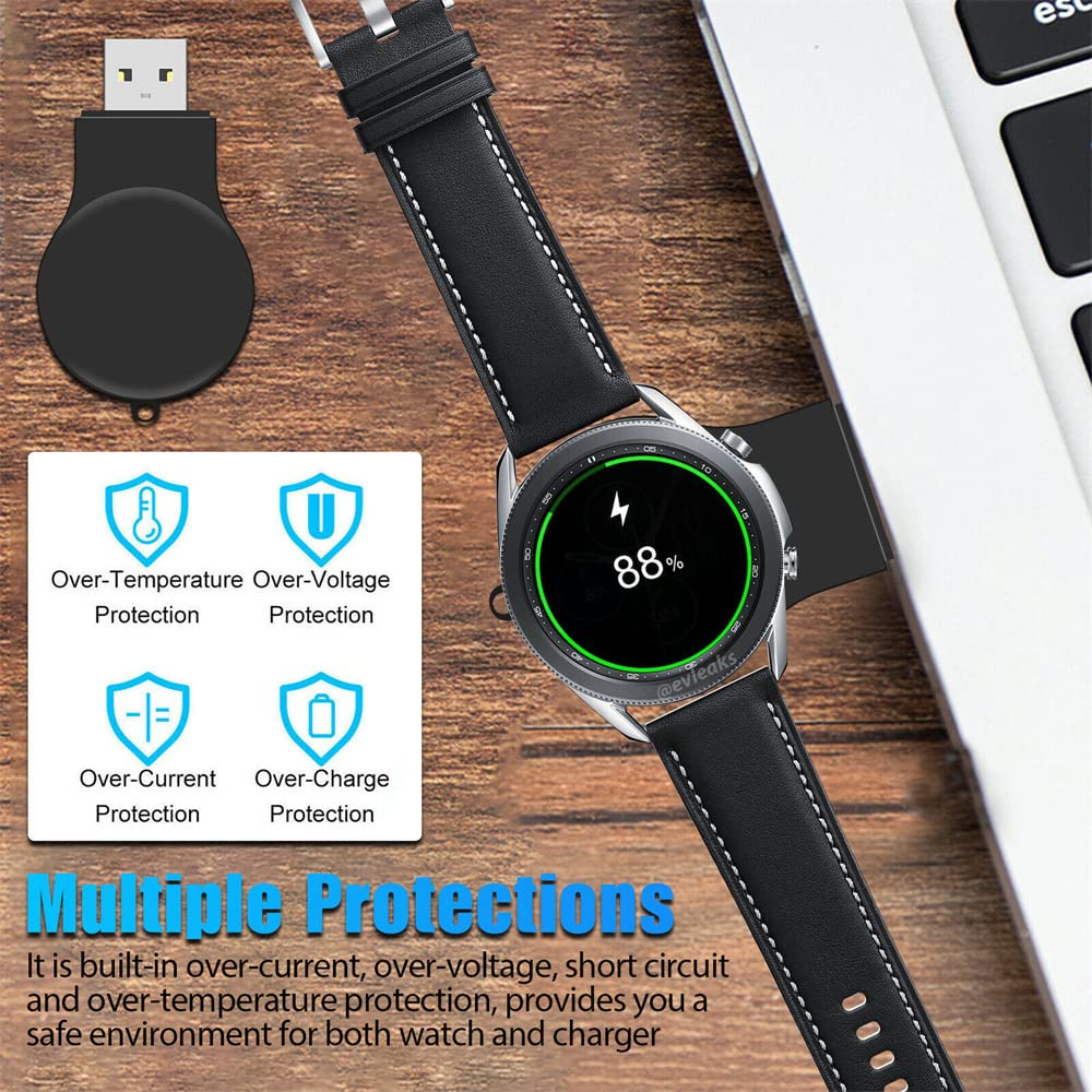 Portable Samsung Galaxy Watch 7 6 5 Wireless Charger - USB Travel Cordless Charging Keychain for Galaxy Watch 7 Ultra 6 Classic 5 Pro 4 Classic 3 & Active 2 - Fast Charging Accessories for Gym Office Home Travel (Black)