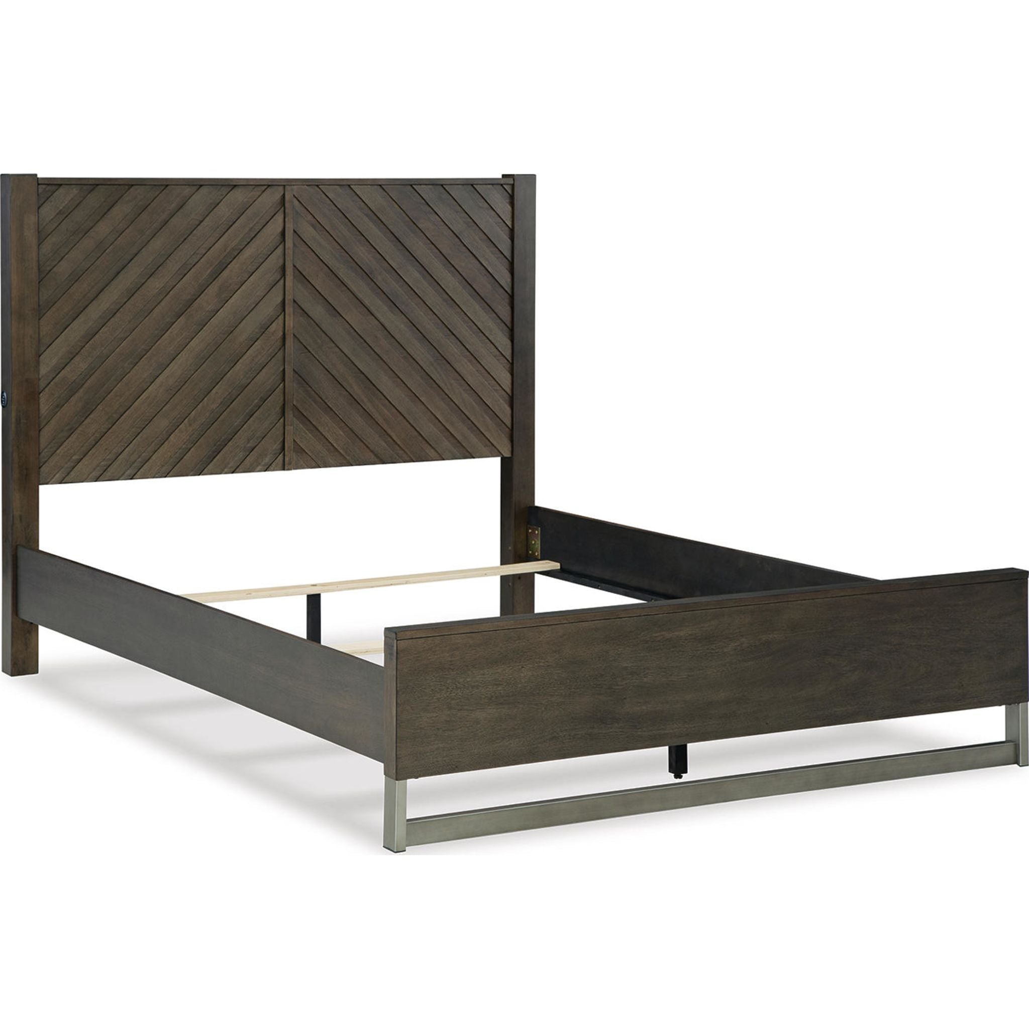 Arkenton Queen Panel Bed Frame - Grayish Brown Upholstered Headboard, Sturdy Wooden Slat Support for Bedroom, Guest Room, or Master Suite