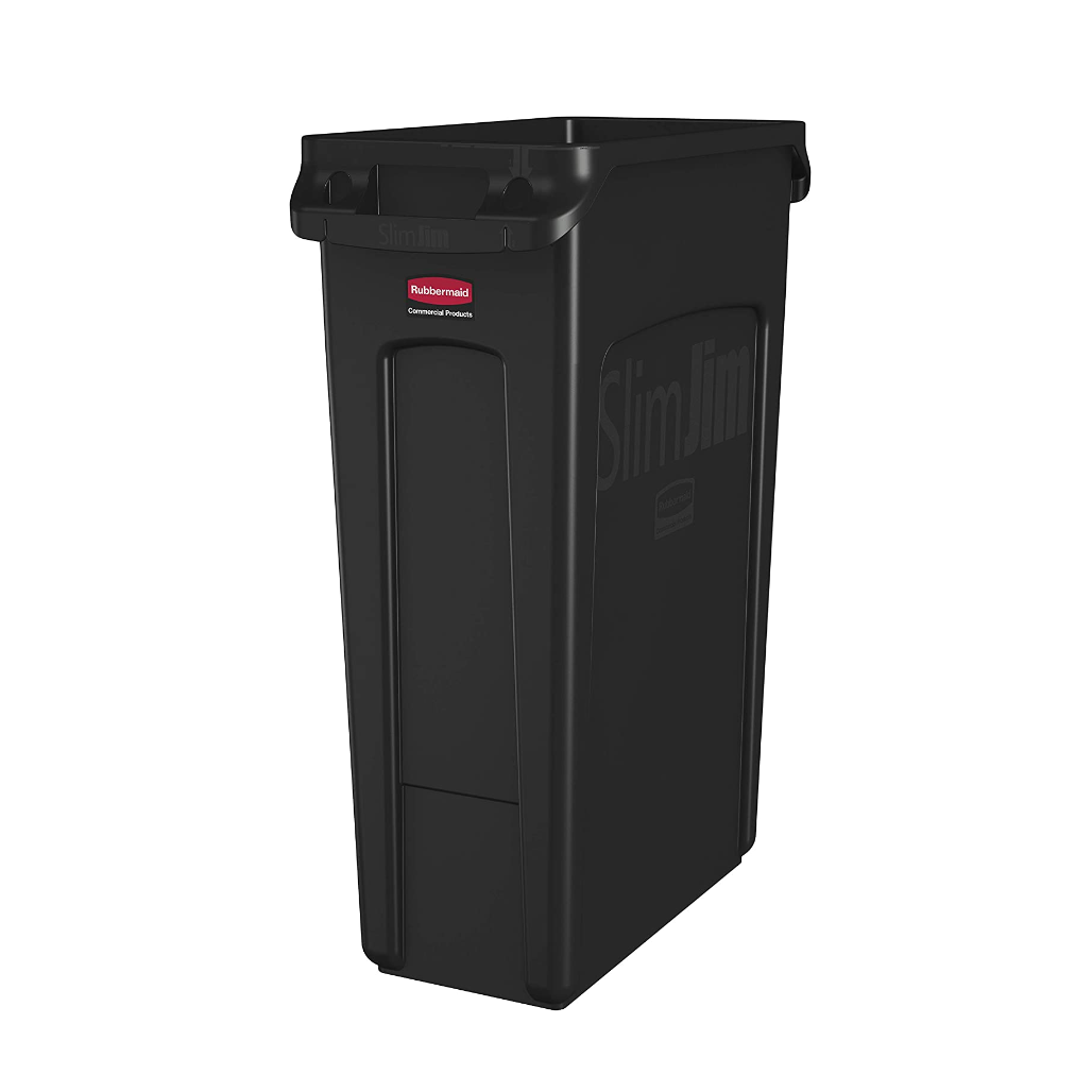 Rubbermaid 23 Gallon Slim Rectangular Trash Can with Venting Channels - Heavy Duty Waste Bin for Kitchen, Office, or Outdoor Use - Black
