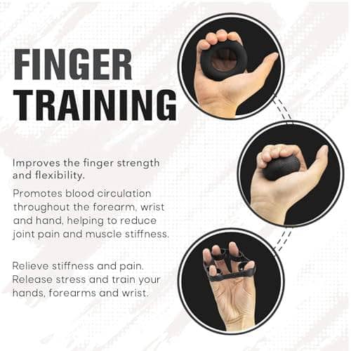 5 in 1 Hand Grip Strengthener Kit - Finger Exerciser, Wrist & Forearm Trainer for Rehabilitation, Rock Climbing, Guitar Playing & Gaming - Improve Grip Strength & Reduce Pain