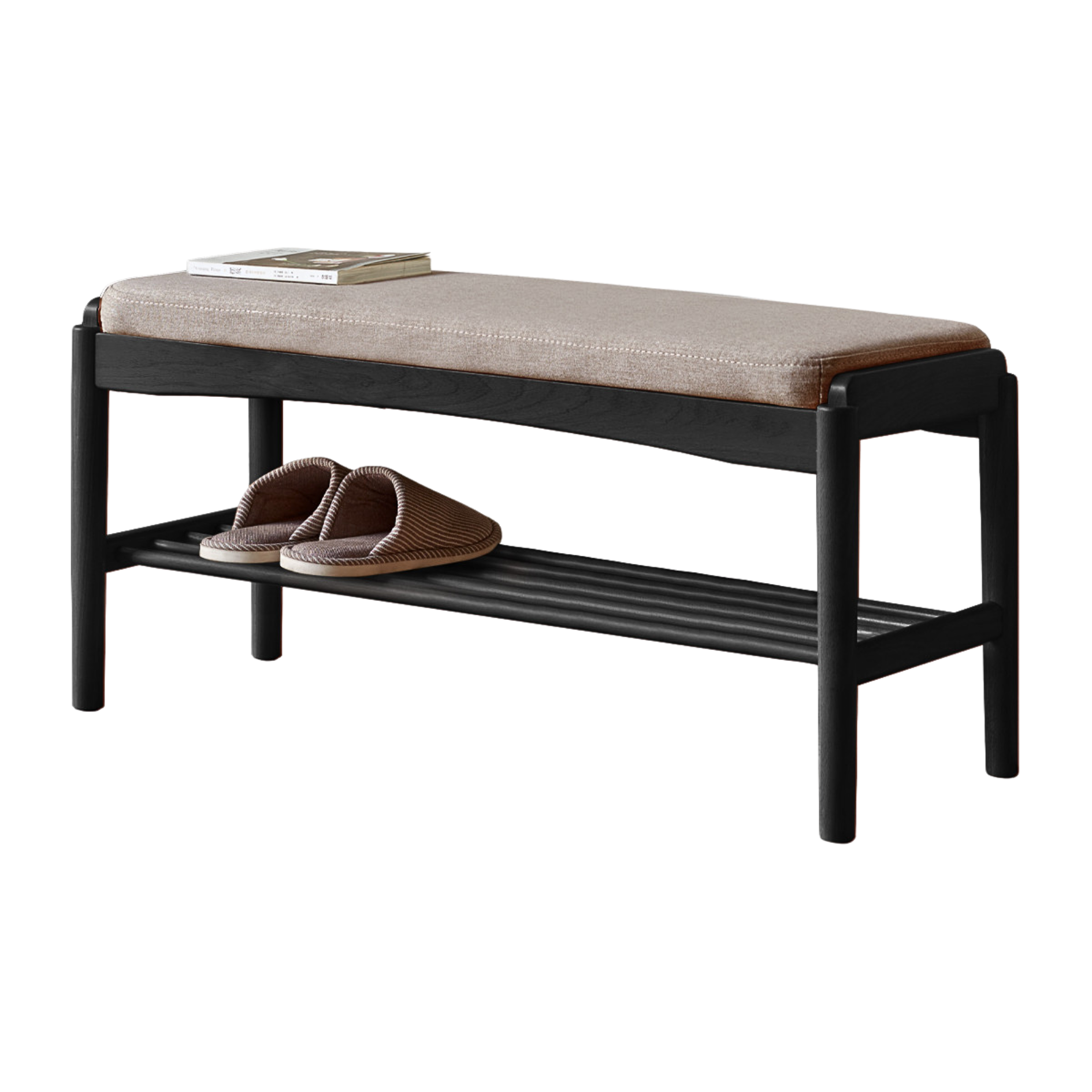 31x12x16 inch/ 80x30x42cm/ Black color/ Oak bench smoked fabric-linen gray