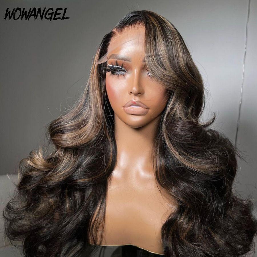 WOWANGEL 13x6 HD Lace Front Wig - Skinlike Real Human Hair Body Wave Highlight Color - Perfect for Daily Wear, Cosplay & Special Occasions