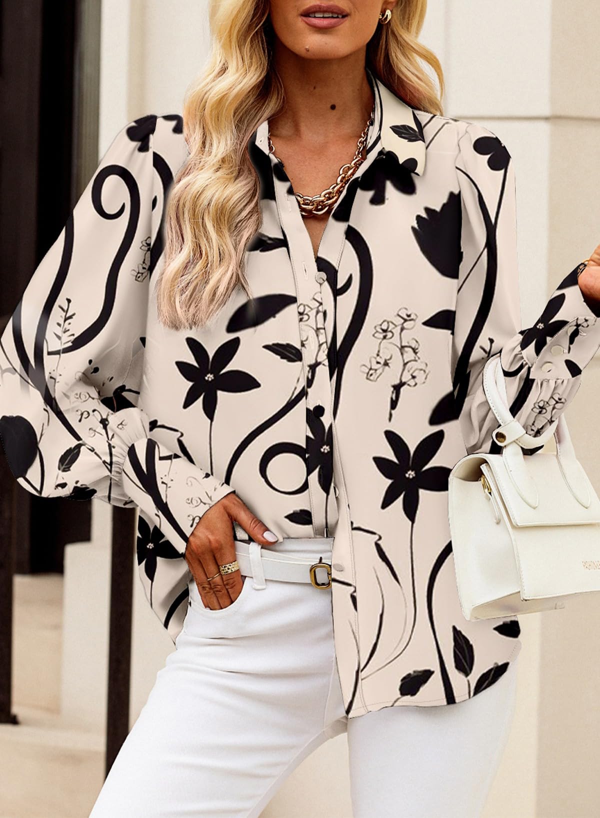 EVALESS Women's Fashion Button Down Shirts - Long Sleeve Printed Blouses for Women 2025 | Office Wear, Casual Outfits & Date Night Tops