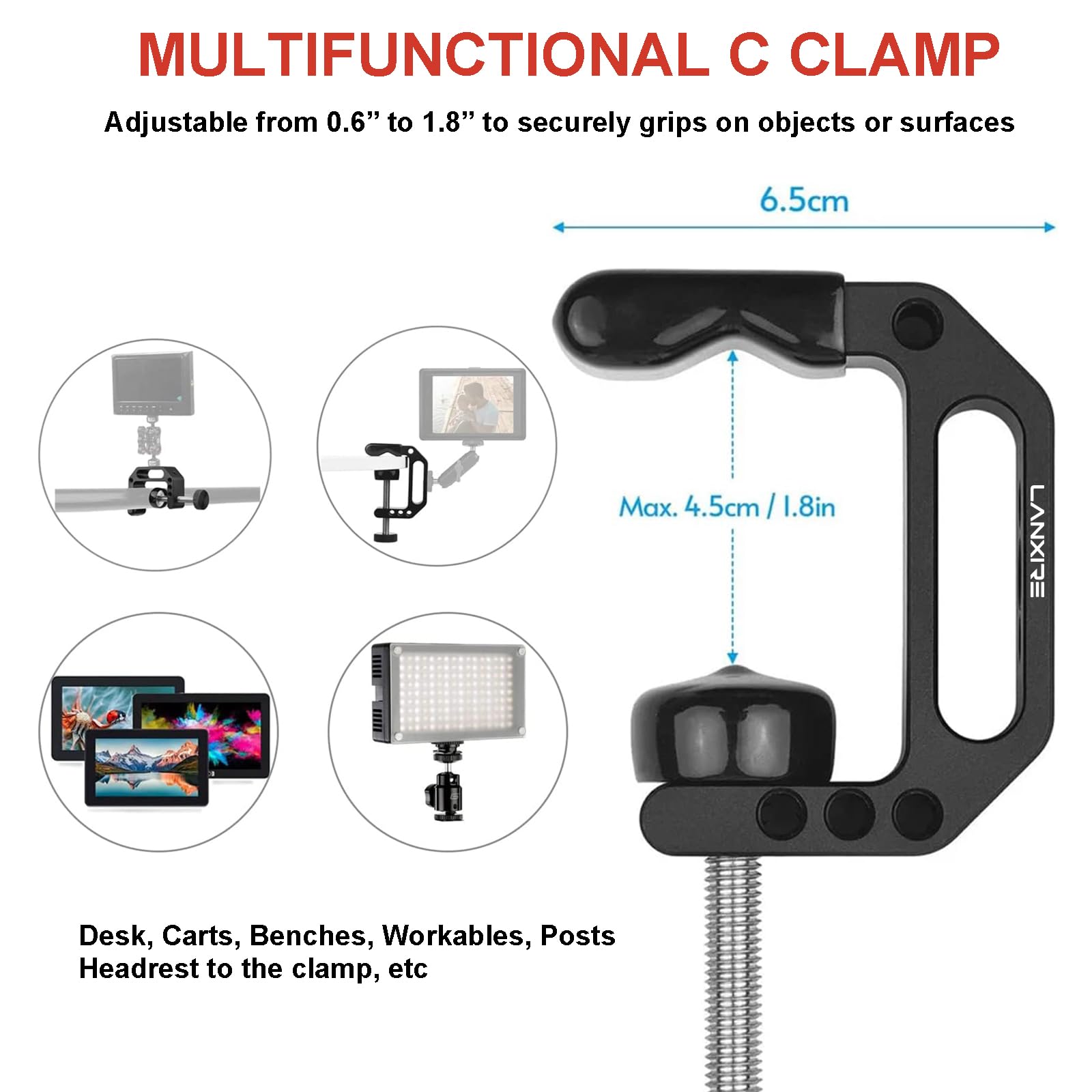 Heavy Duty C Clamp Camera Mount with Mini Ball Head - 1/4