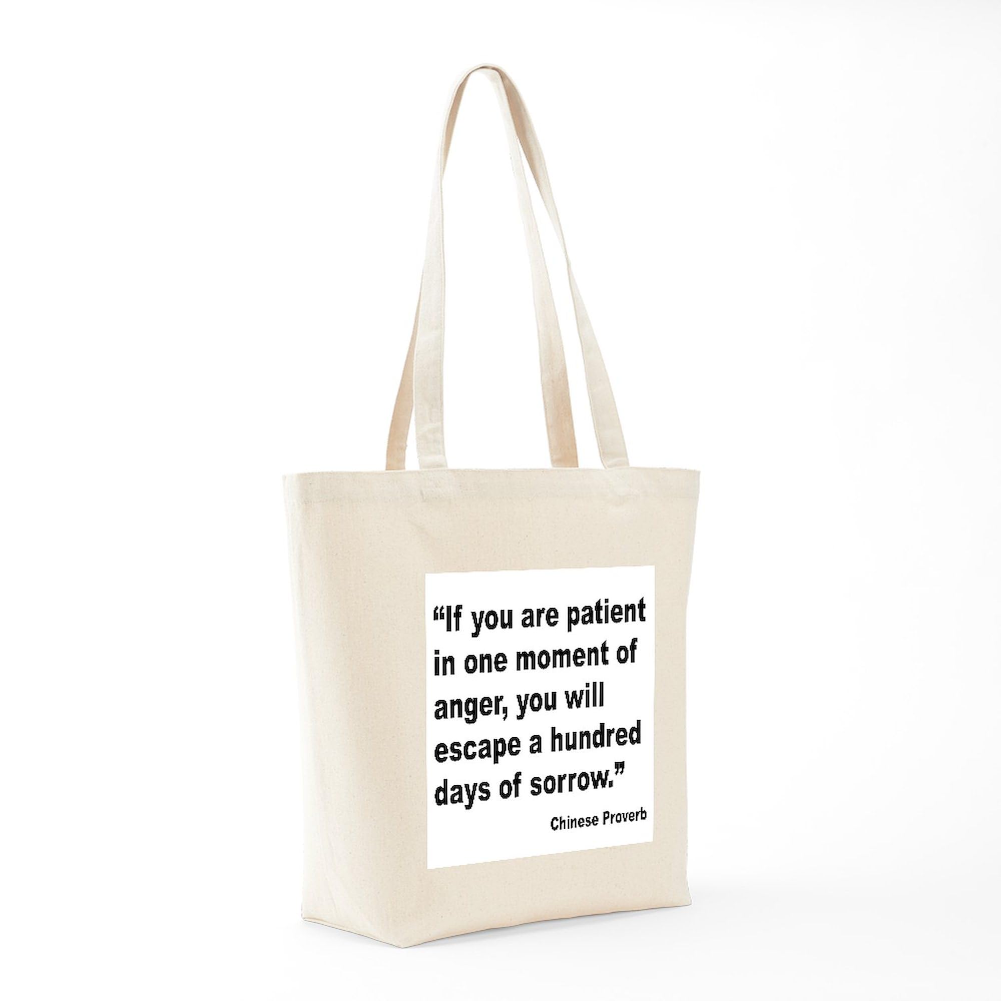 Patient Anger Sorrow Proverb Tote Bag - Natural Canvas Reusable Shopping Bag for Groceries, Beach & Everyday Use | Inspirational Quote Tote | Eco-Friendly Cotton Tote Bag